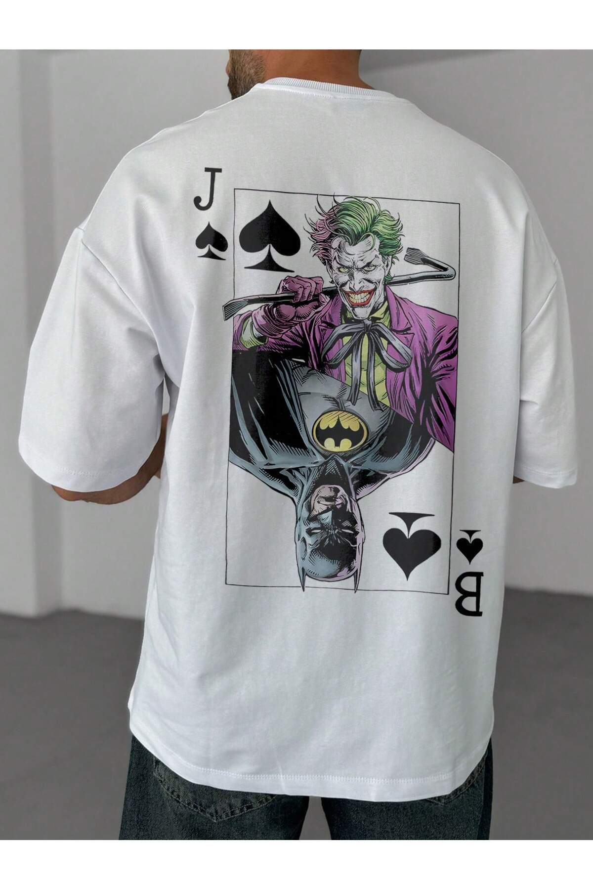 JANSO GROUP -Erkek PAMUKLU BASKLI Joker and Batman TSHIRT OVERSİZE BÜYÜK BEDEN