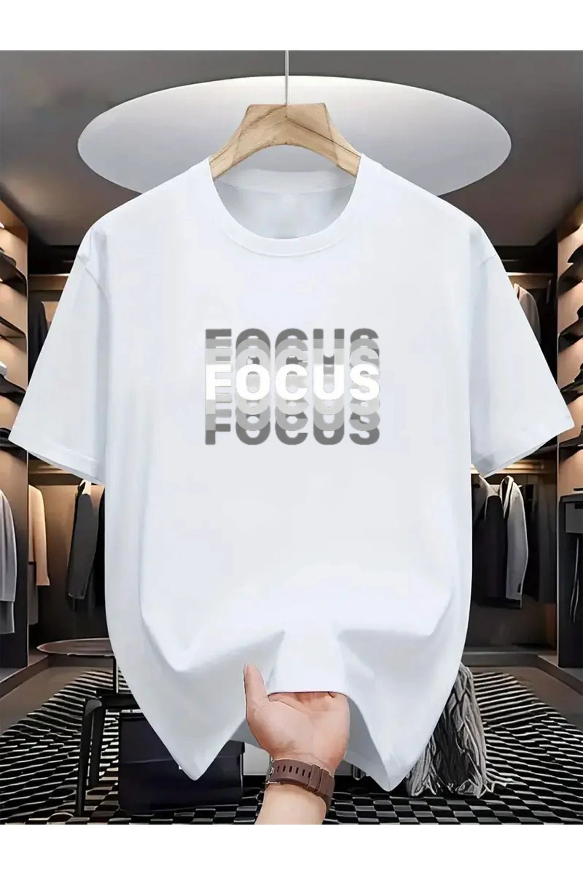 İnazuma Outdoors Unisex Oversize Baskılı Pamuklu Bisiklet Yaka Kısa Kollu BEYAZ T-shirt FOCUS