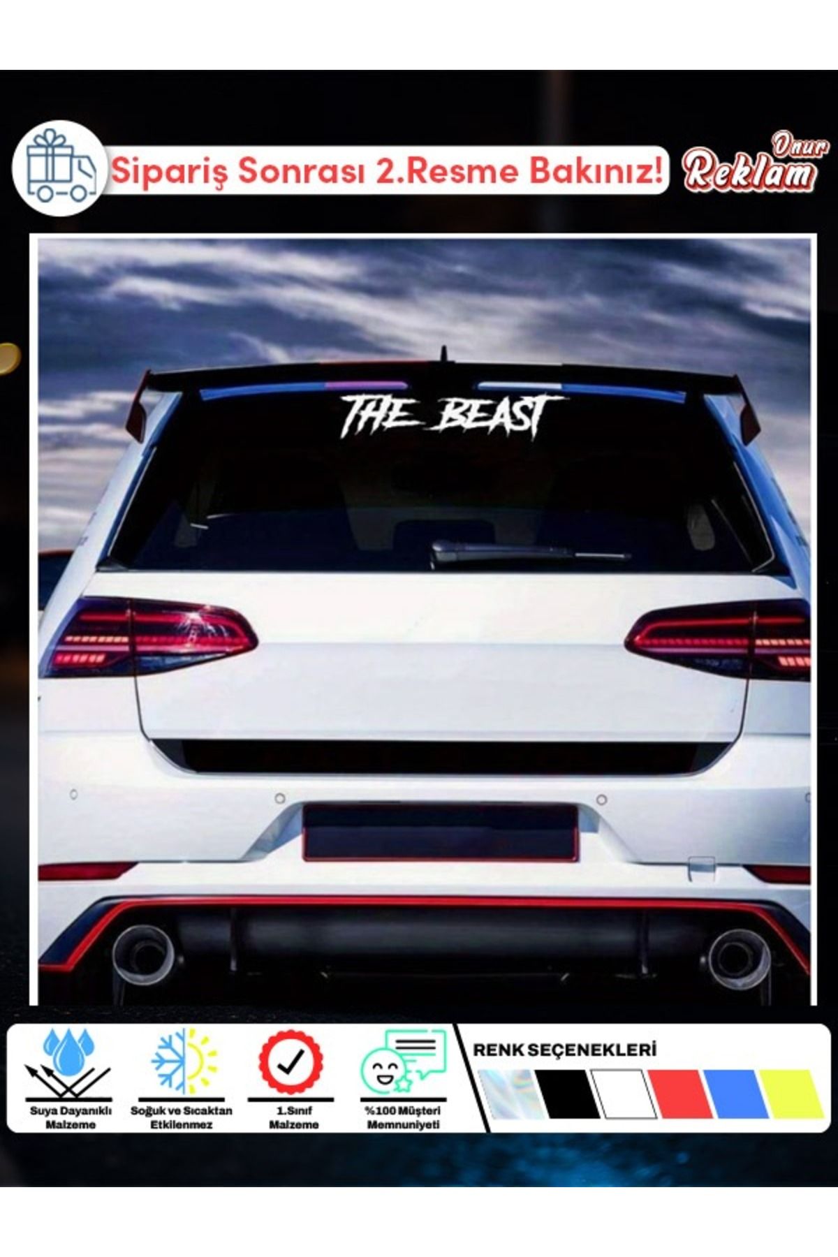 Onur Reklam THE BEAST Yazılı Arka Cam Sticker – Büyük Boy | Suya Dayanıklı 1. Sınıf Malzeme