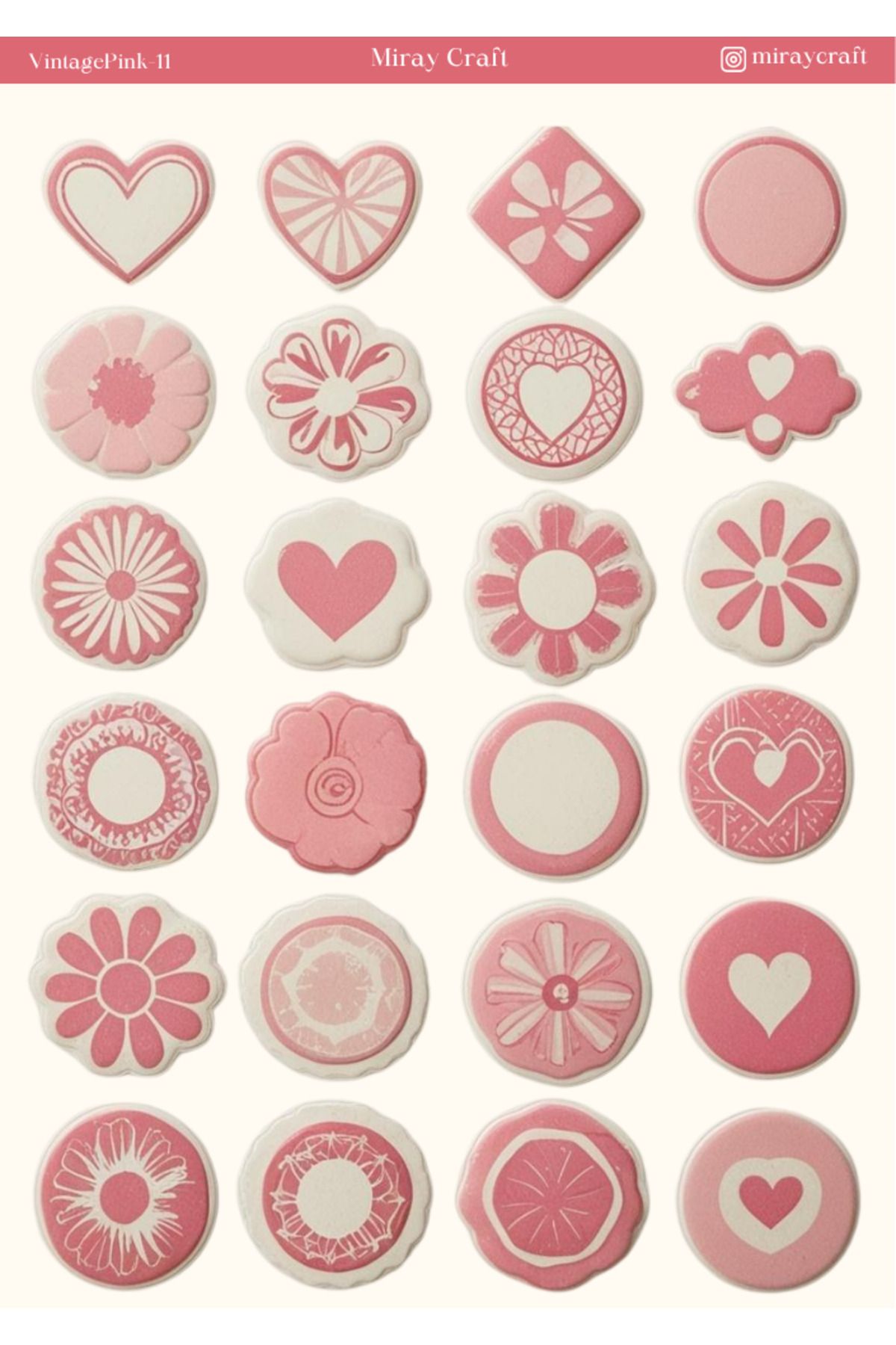 MirayDesign 1 Adet Pembe Vintage Temalı Sticker (12x17 cm) Bullet Journal,Scrapbook, Ajanda ve Planlayıcı İçin