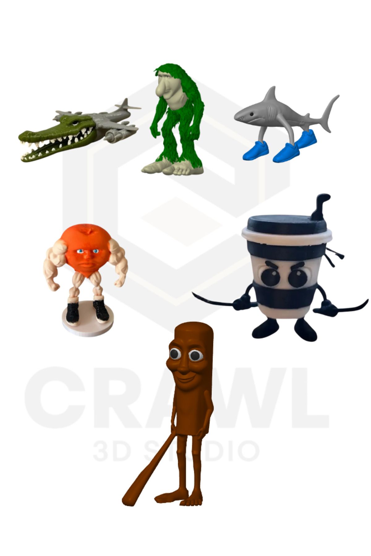 CRAWL 3D STUDIO Tung Tung & Brr Brr & Tralalero & Cappuccino & Udindindindun & Crocodile 6 Lı Set