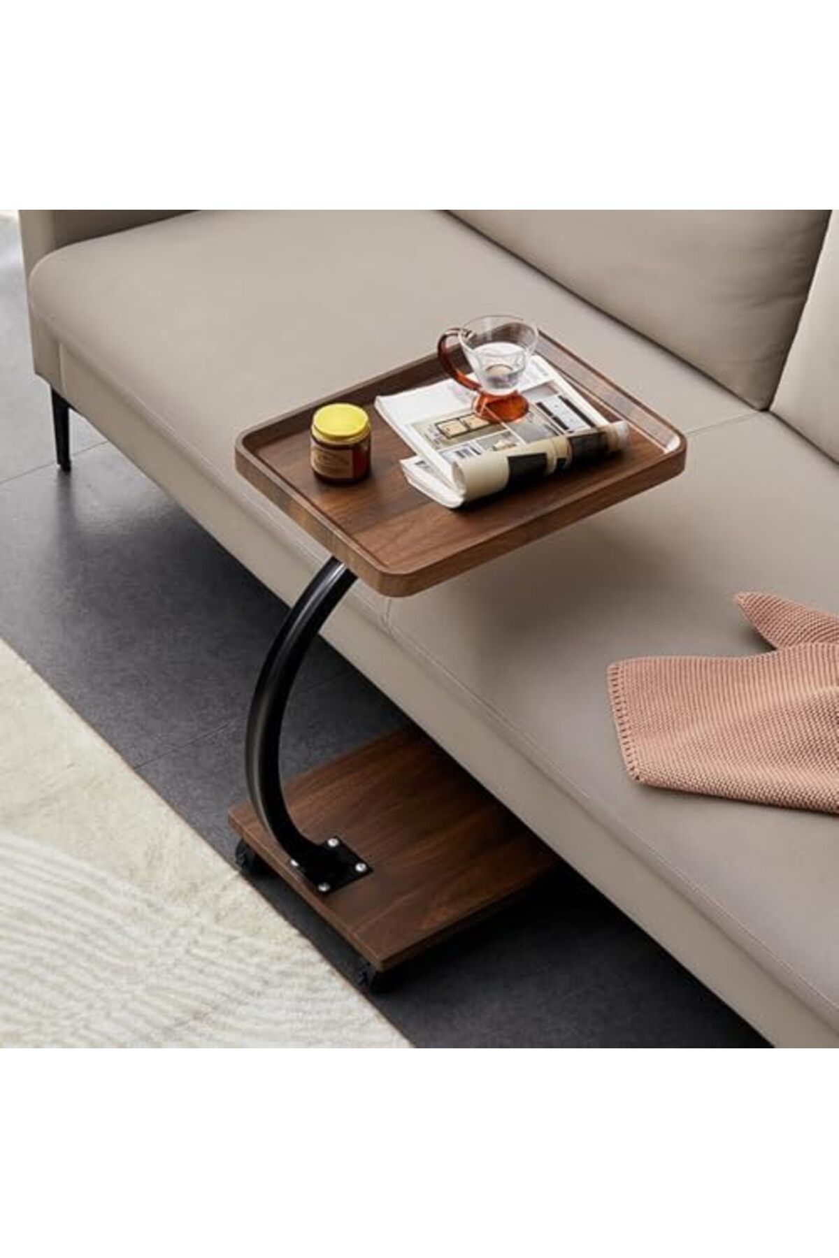 Generic-Modern Coffee Table, C-Shaped End Table with Wheels, Sofa Snack Table, End Table for Small Space, St 4