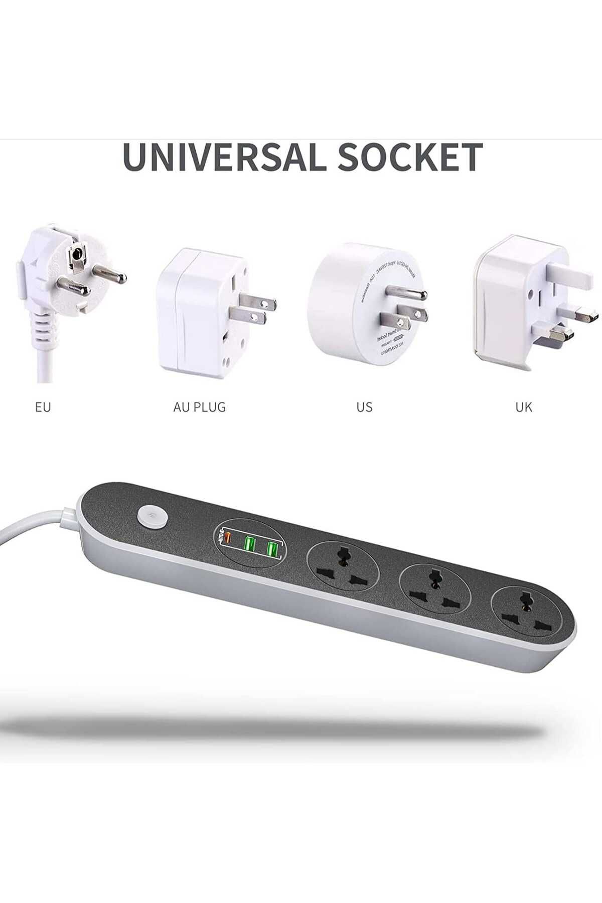 Generic-3-Way Power Extension with USB-C PD 20W, 2 USB Ports, 3M Cord, 2500W, 13A, Safety Shutter, ON/OFF 2
