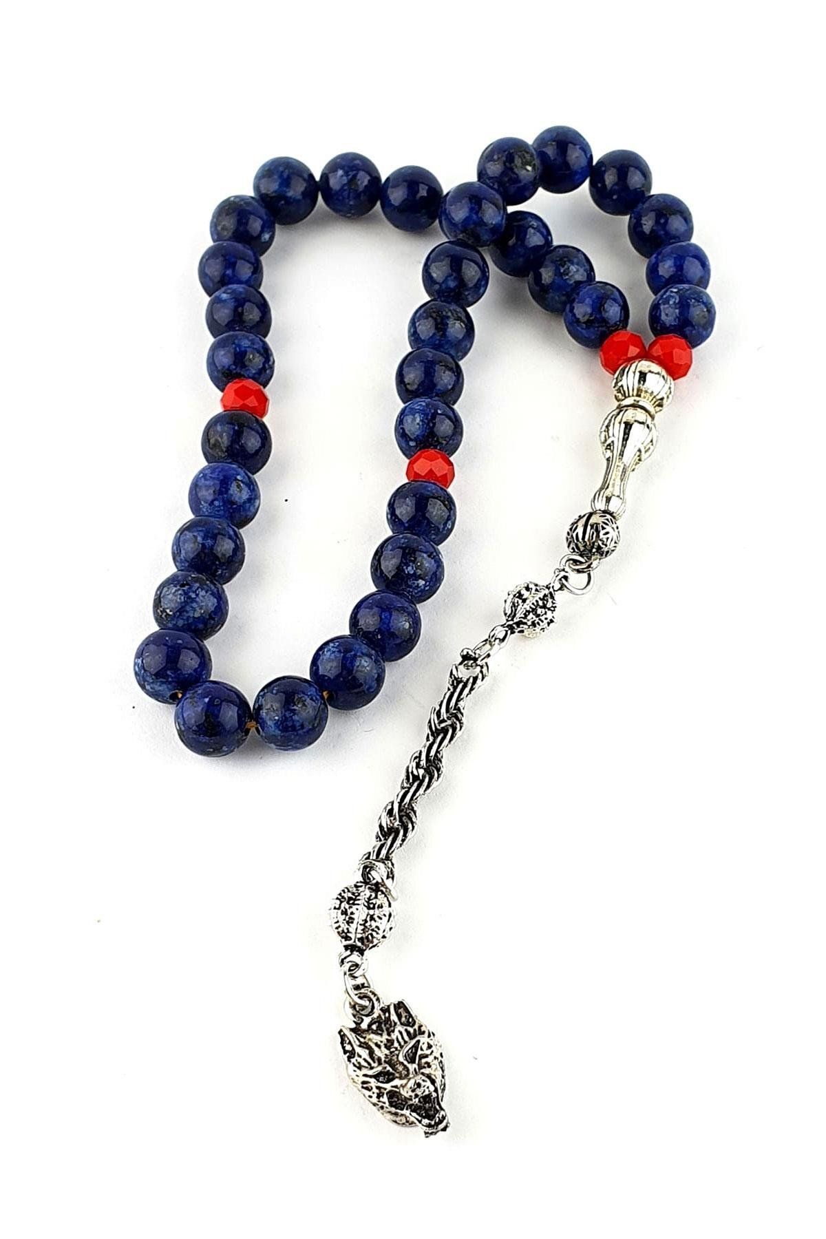 OSESHOP Lapis Lazuli Taşlı Çelik Püsküllü Tasarım Doğal Taş Tesbih
