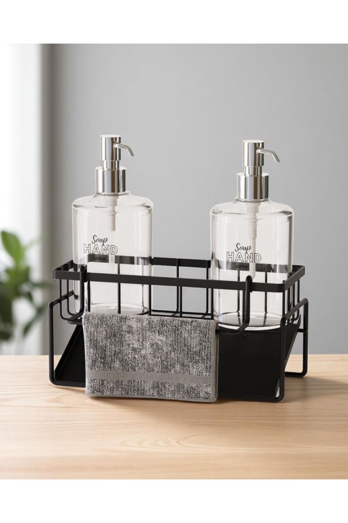 Suntel Tezgah Üstü Sıvı Sabunluk Ve Süngerlik Organizer + 2 Adet Sıvı Sabunluk ile set