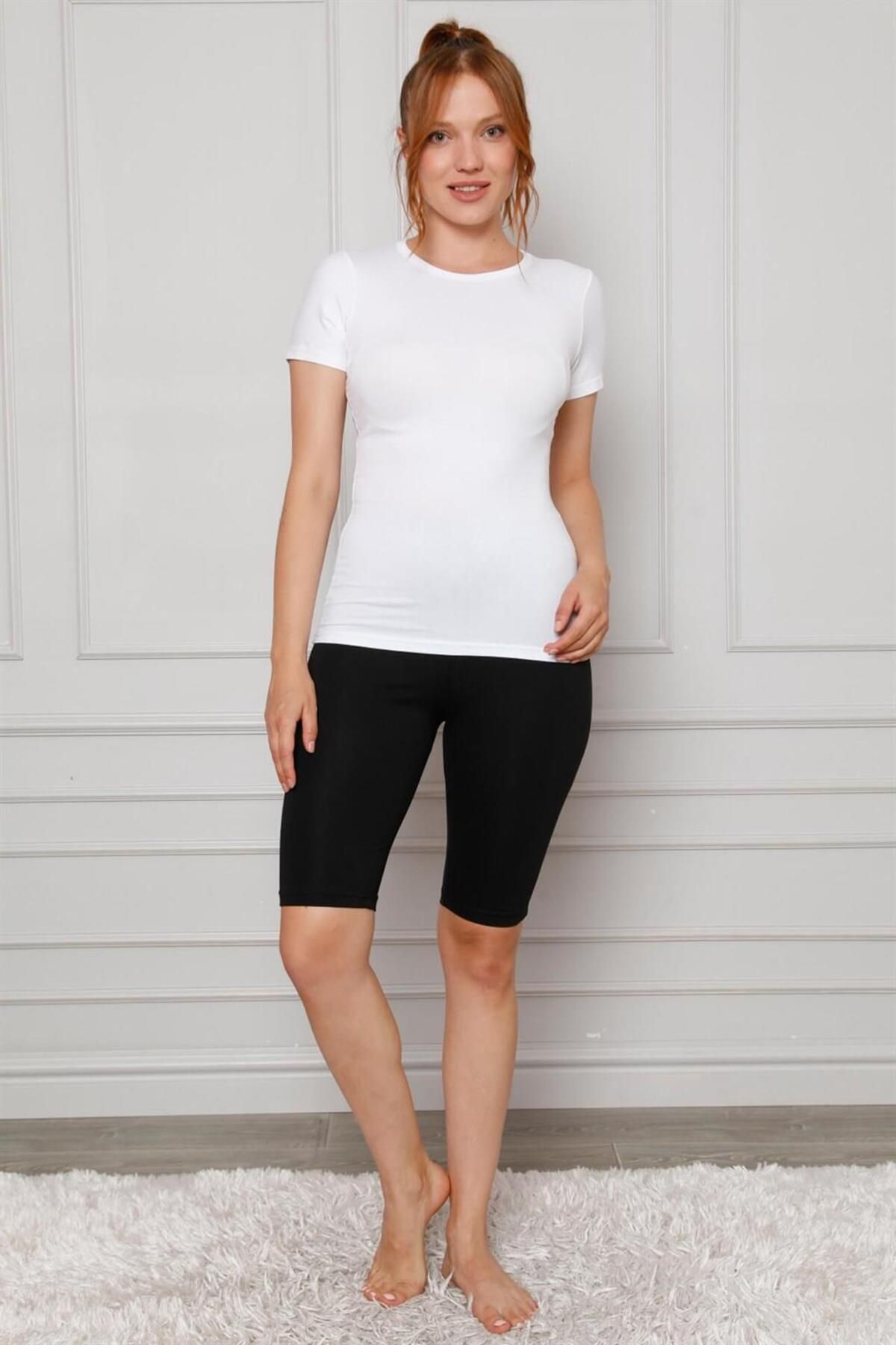 PuShe Moda Çizgi Microfiber Diz Üstü Tayt 5867
