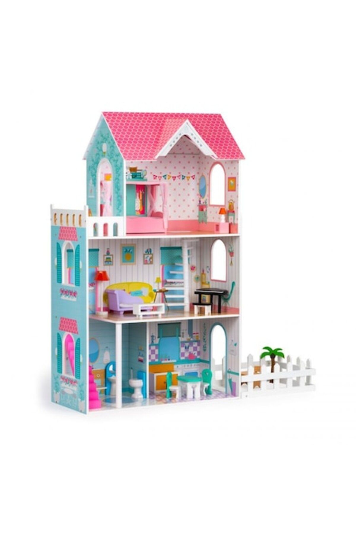 SMARTIC Casuta Din Lemn Pentru Papusi V4, Balcon, Gradina, 4 Camere, Accesorii, Varsta 3 Ani - One Size