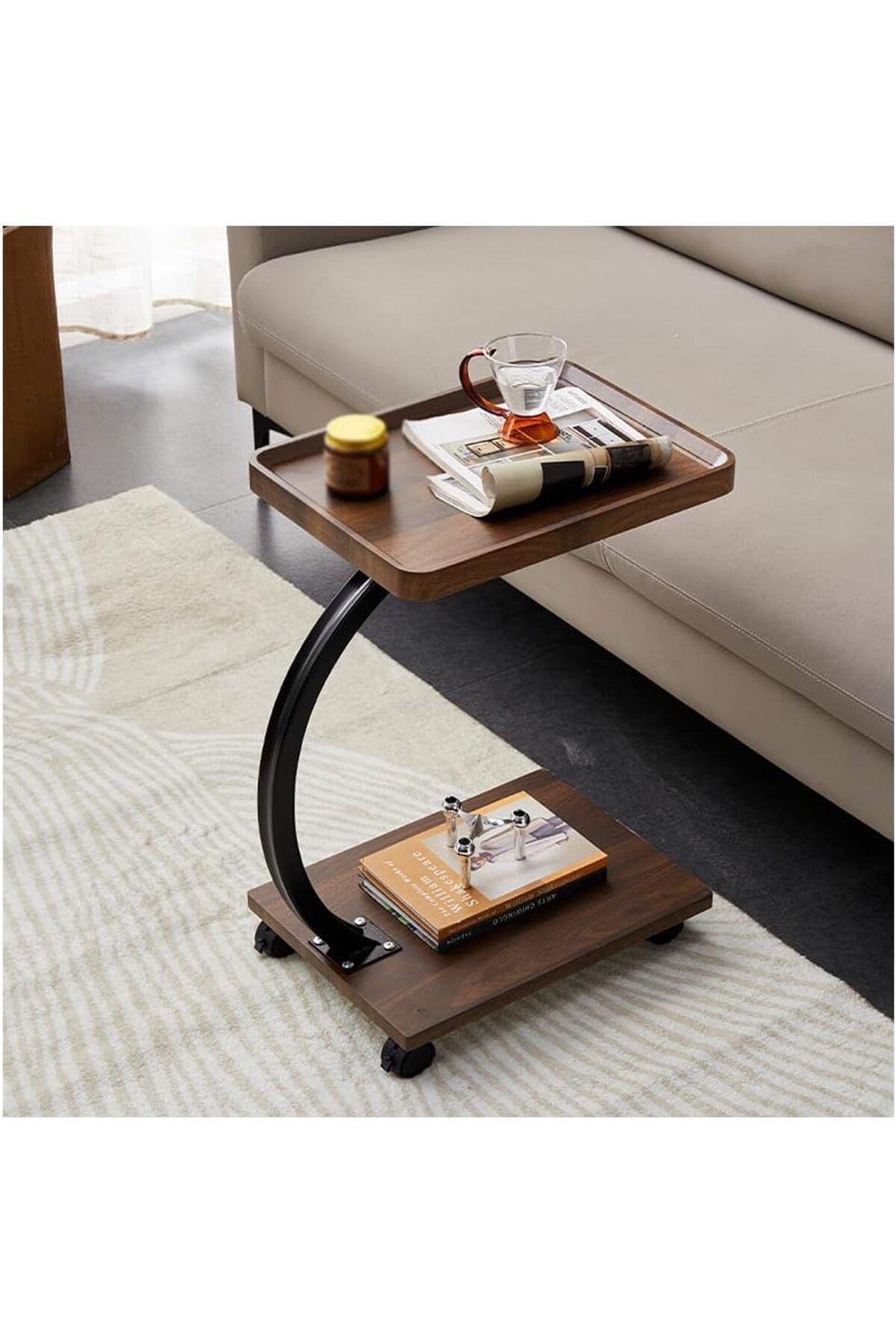 Generic-Modern Coffee Table, C-Shaped End Table with Wheels, Sofa Snack Table, End Table for Small Space, St 5