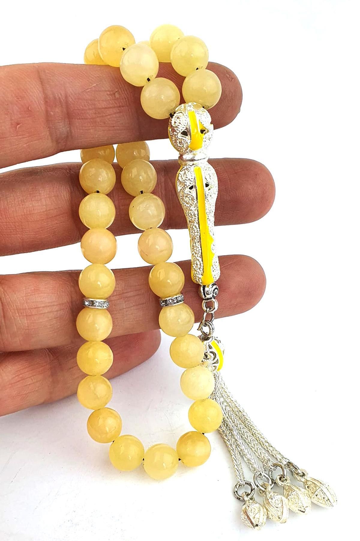 OSESHOP Kalsit Taşlı Çelik Püsküllü Doğal Taş Tasarım Tesbih