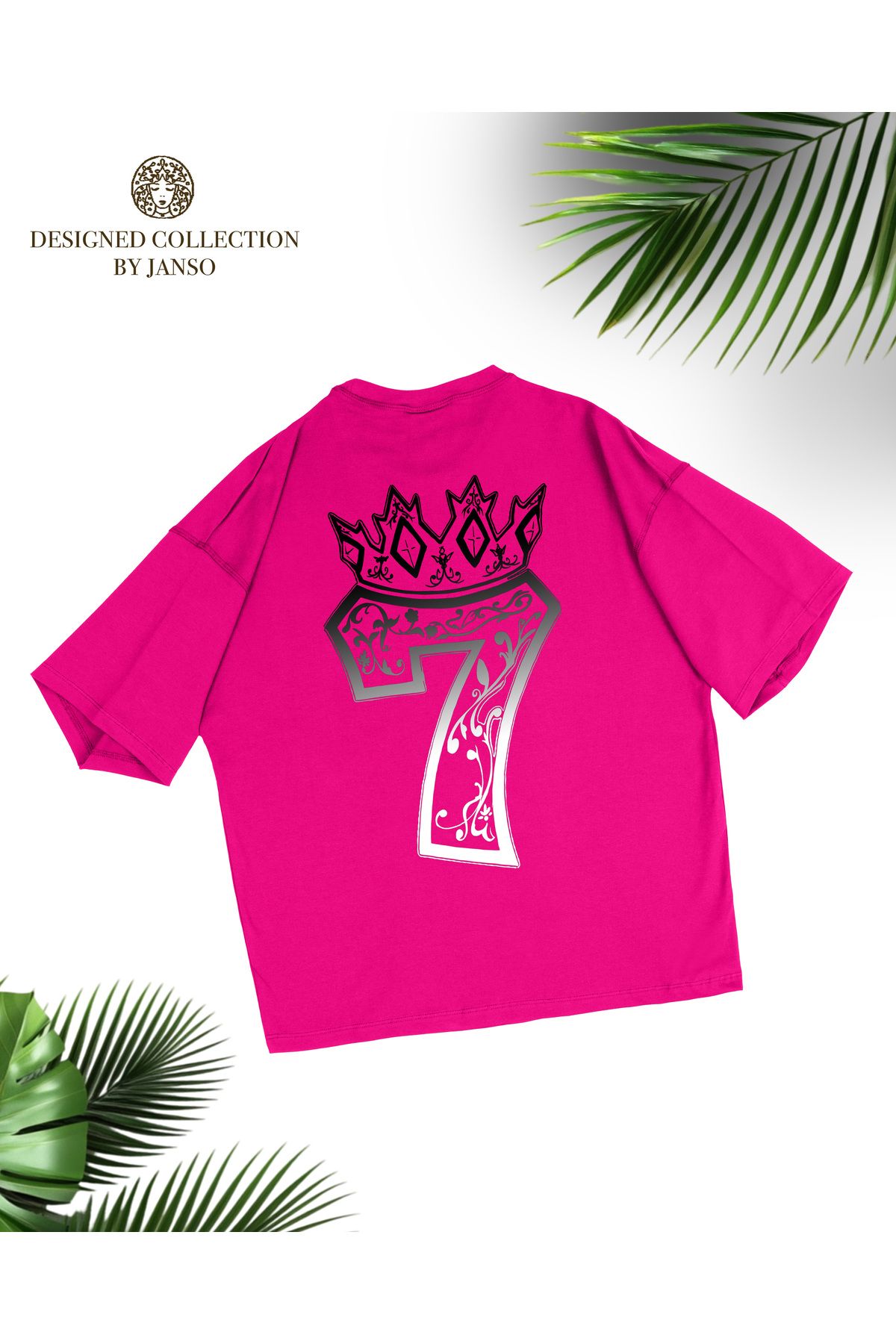 JANSO GROUP -Kadın PAMUKLU BASKLI 7 Queen TSHIRT OVERSİZE BÜYÜK BEDEN