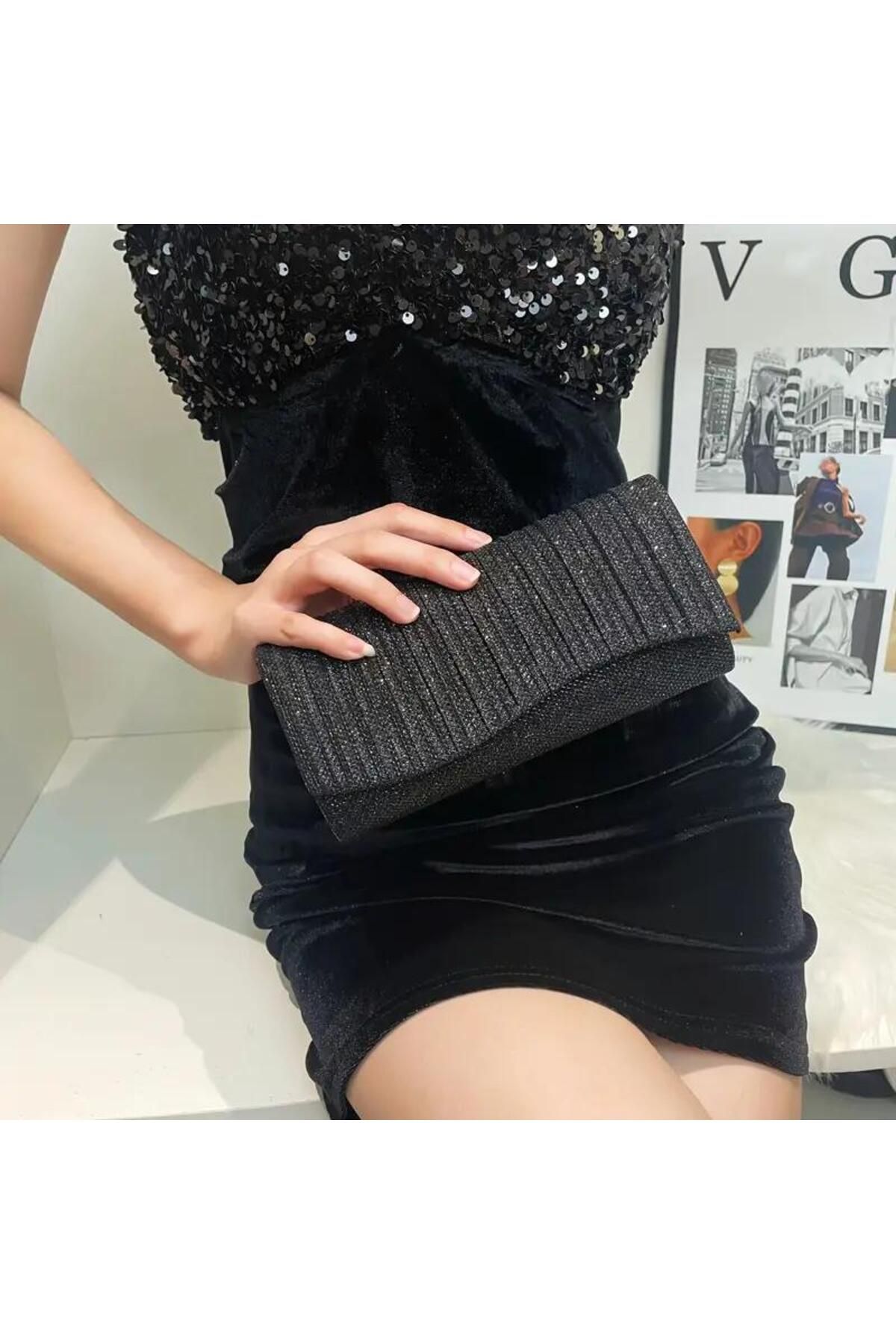 esplendor Kadınların Akşam Partisi için Çıkarılabilir Omuz Askılı Parıldayan Pürüzsüz Kavisli Crossbody Çanta