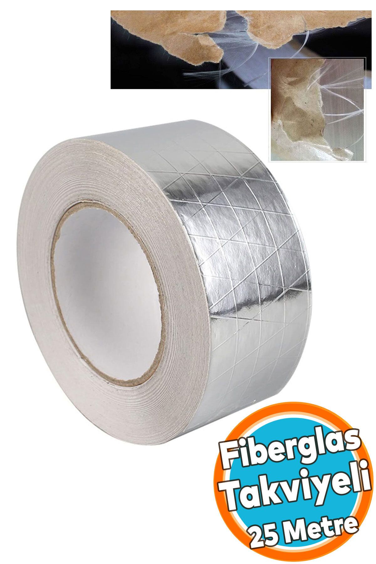 NZB Fiberglas Lif Takviyeli Yapışkanlı Alüminyum Folyo Bant 72 mm x 25 Metre Yanmaz Soba Borusu Bandı