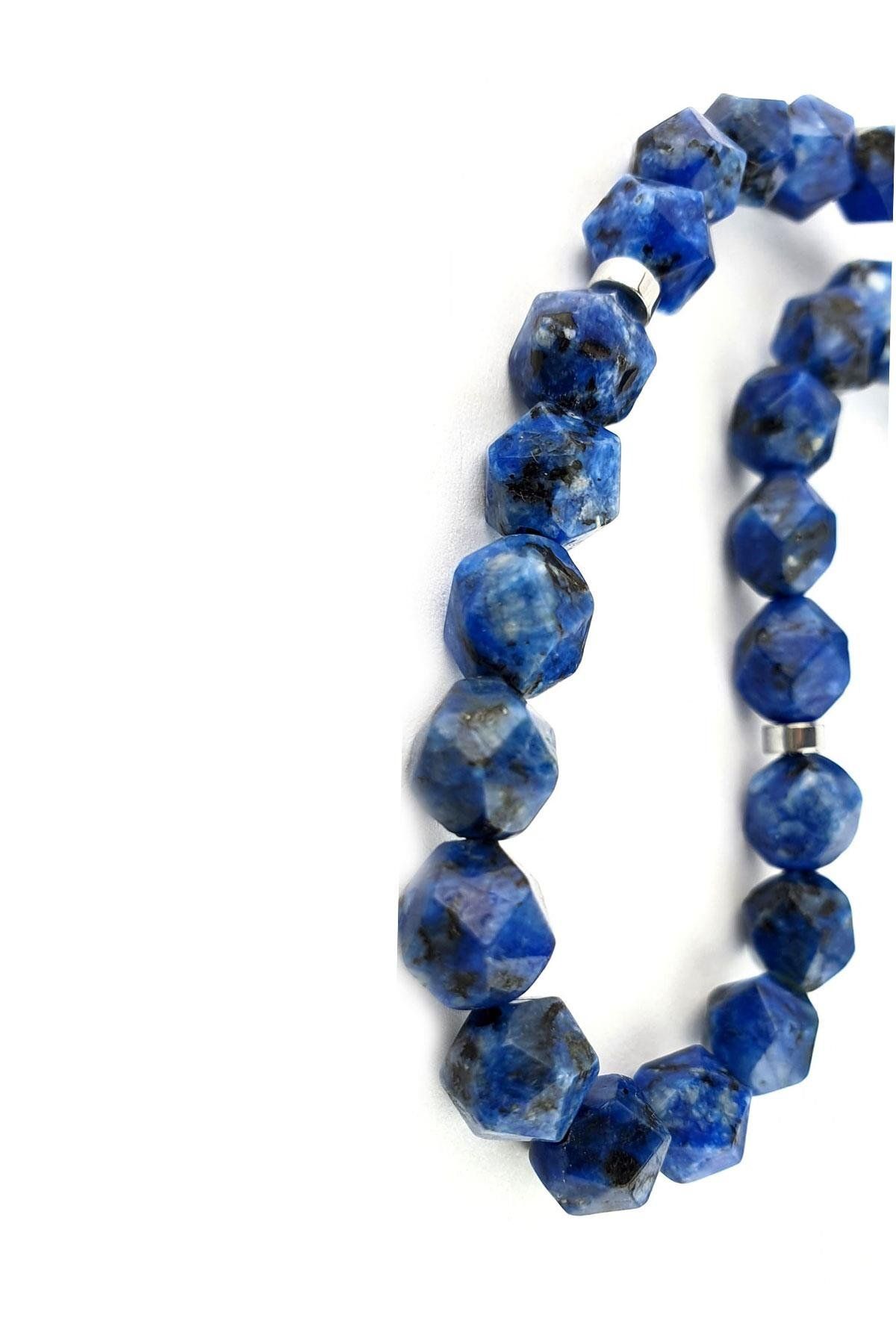OSESHOP Lapis Lazuli Taşlı Çelik Püsküllü Tasarım Doğal Taş Tesbih