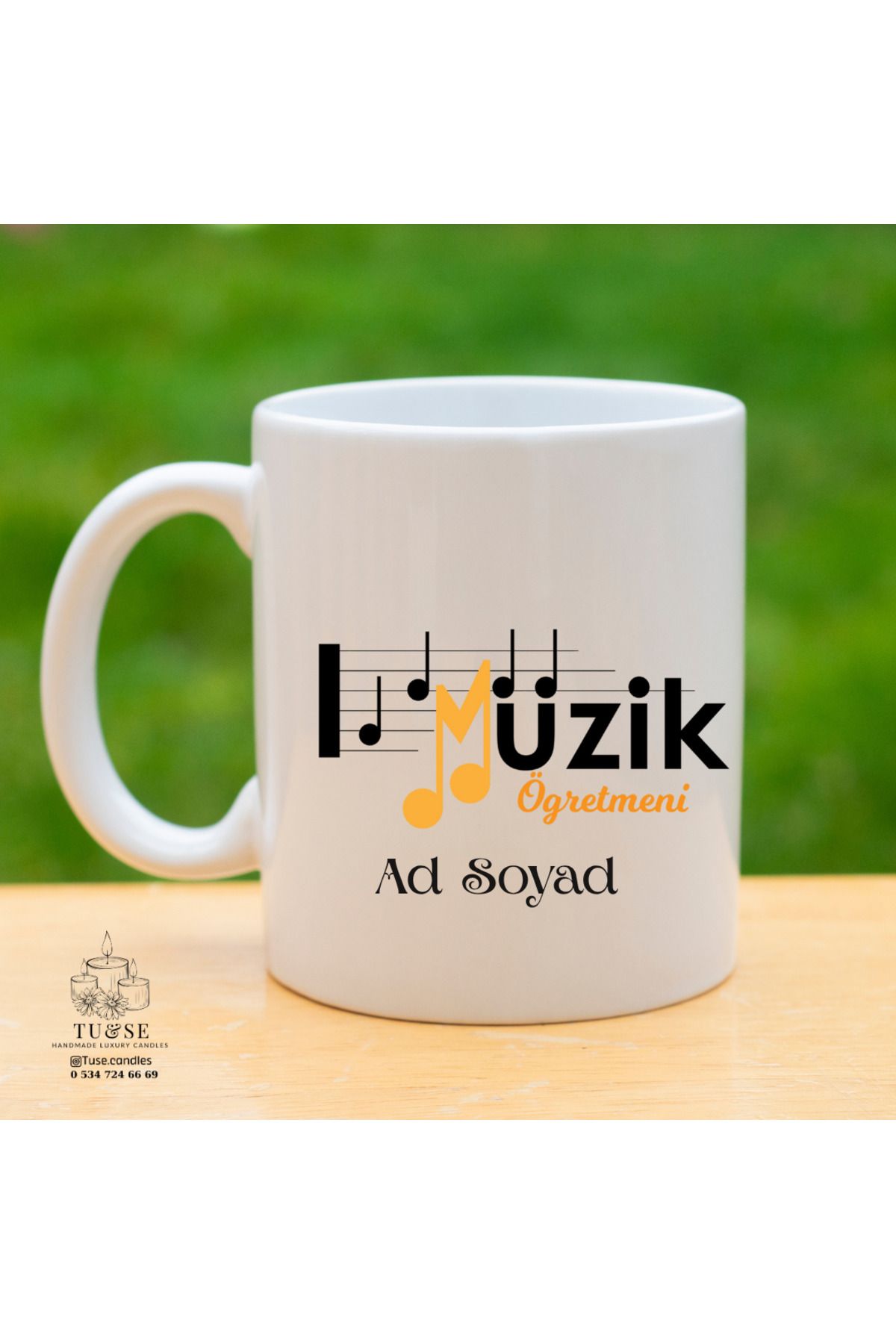 Tu&Se Candles 🎶 Müzik Öğretmenine Özel Kupa – İsme Özel Notalı Tasarım