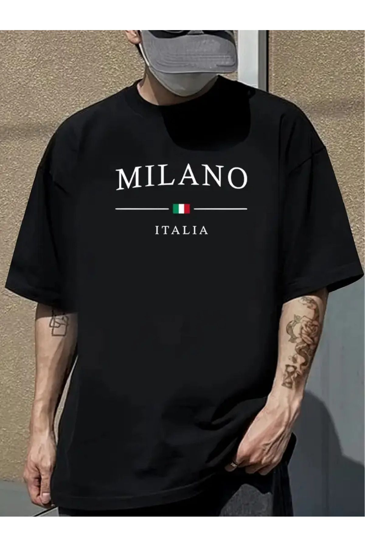 CLASİVA Milano ıtalia Baskılı Unısex Oversize Bisiklet Yaka T-shirt