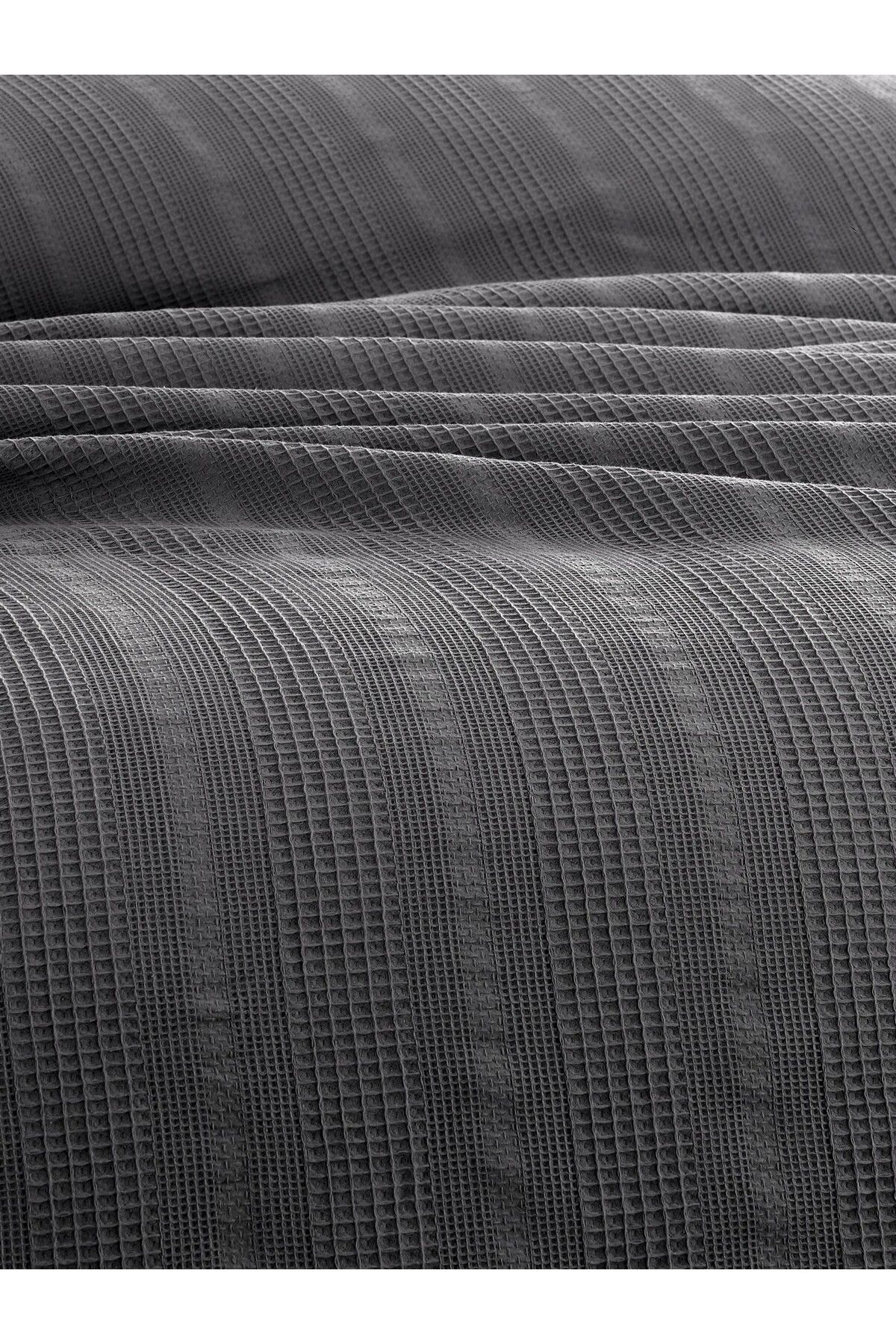 Sevim-Διπλό Waffle Pique 210x230cm, 100% βαμβάκι, Σχέδιο κηρήθρας, Ανθρακί 2