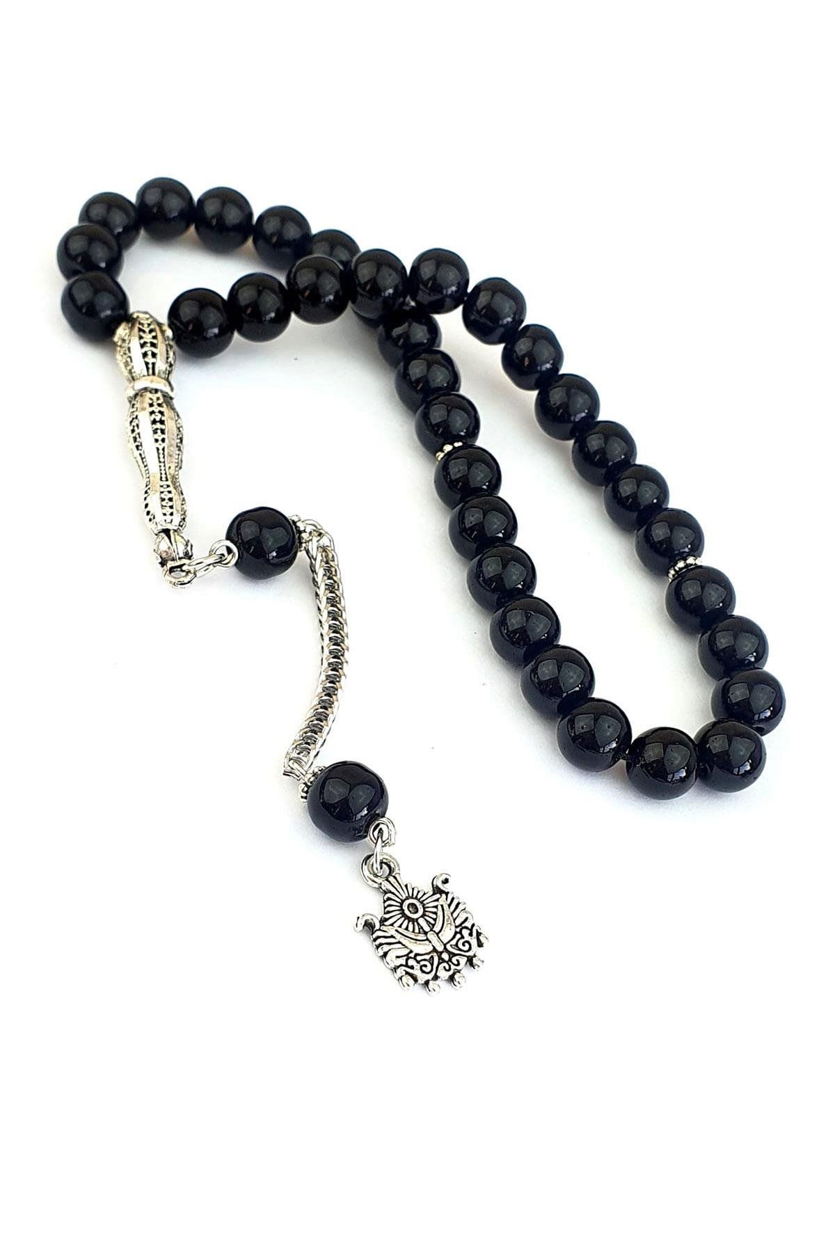 OSESHOP Siyah Oniks Taşlı Çelik İmameli Tasarım Tesbih