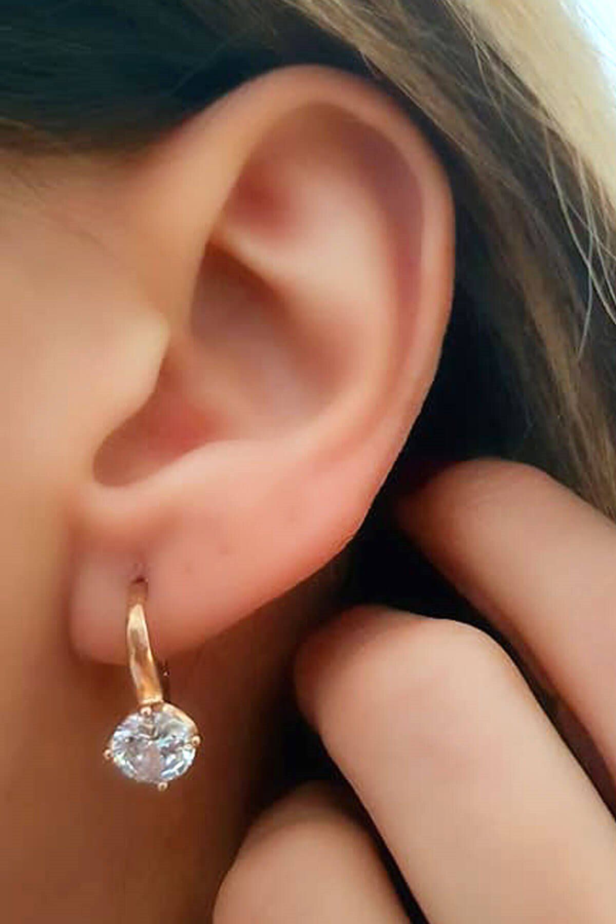OSESHOP Pırlanta ışıltısında zirkon taşlı gümüş rose halka küpe