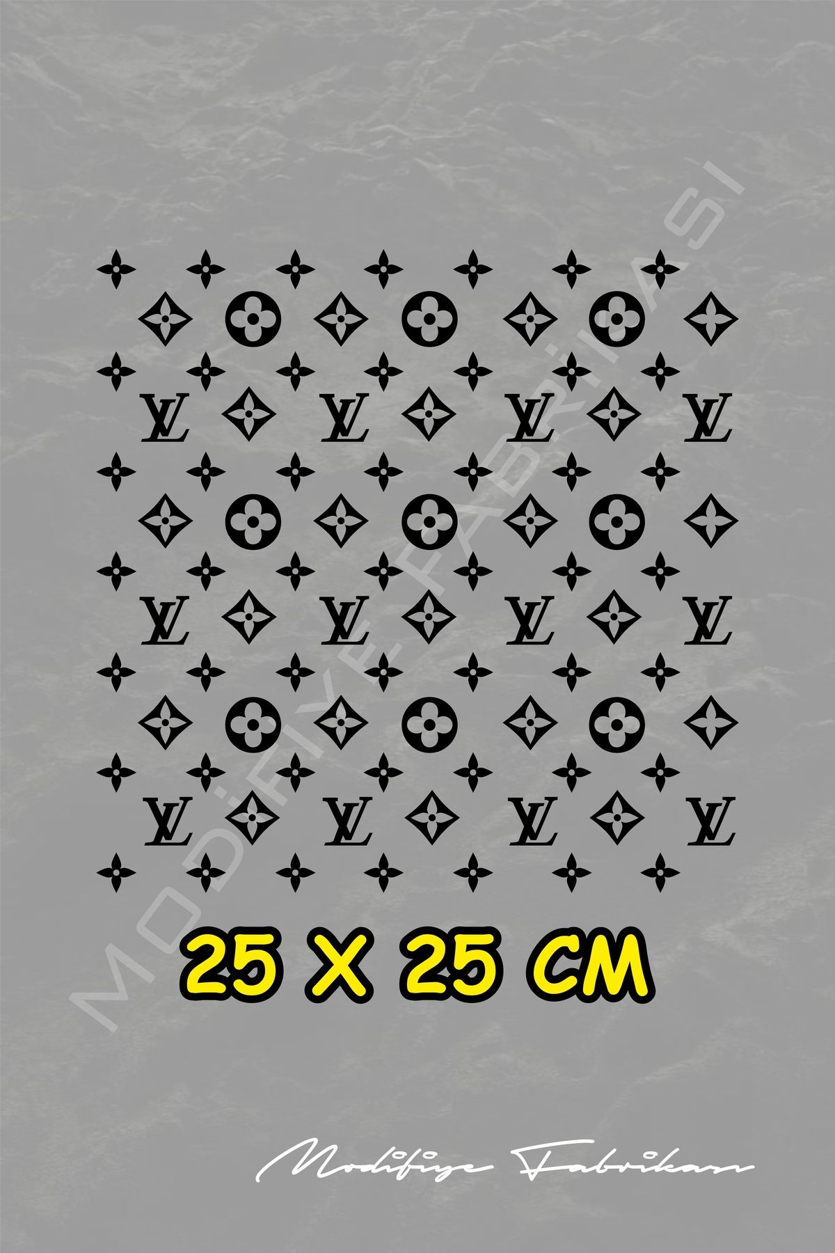 Modifiye Fabrikası LV Desen Folyo Kesim Sticker 25x25 Cm - Araç -Motor - Laptop - Kask Etiket - Siyah -