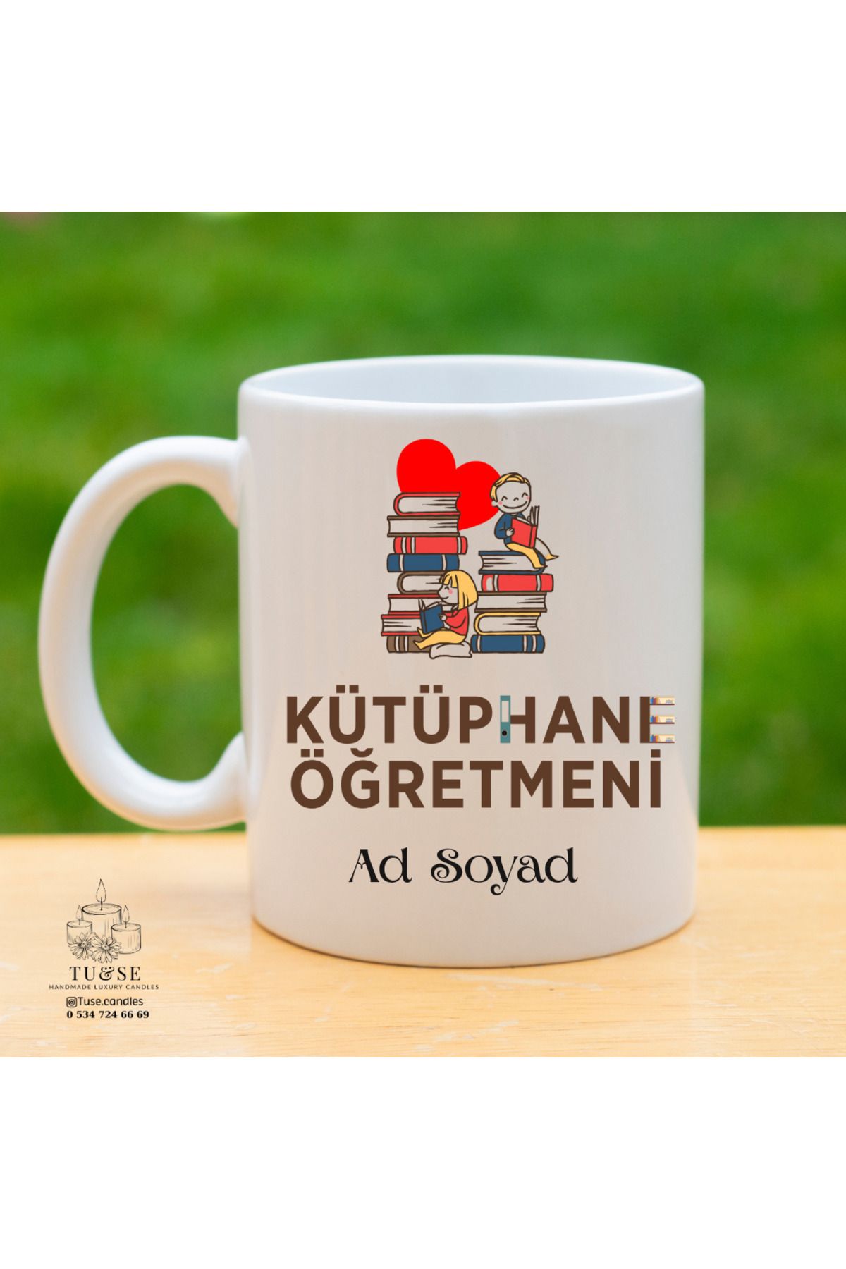 Tu&Se Candles Çift Taraflı Kütüphane Öğretmeni Kupası – Kitap ve Kahve Buluşmas