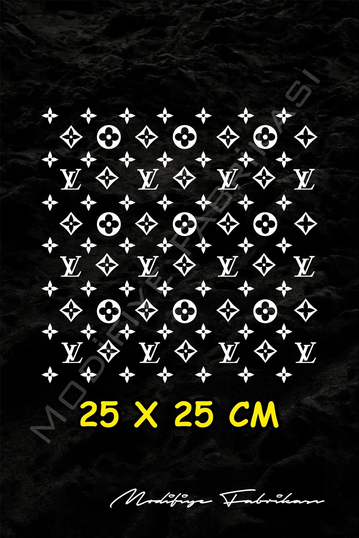 Modifiye Fabrikası LV Desen Folyo Kesim Sticker 25x25 Cm - Araç -Motor - Laptop - Kask Etiket - Beyaz -
