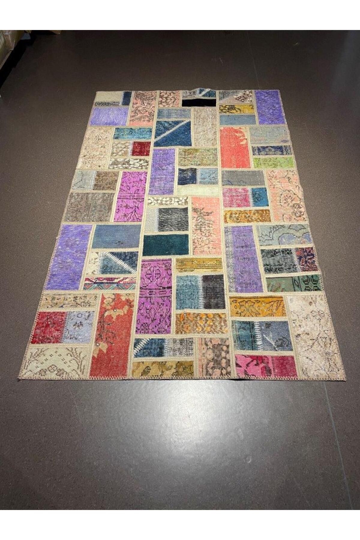 KOZZY HOME Patchwork El Yapımı Yün Halı Vintage El Dokuma %100 Kök Boya Klasik Desenli Modern Halı (NO-185)
