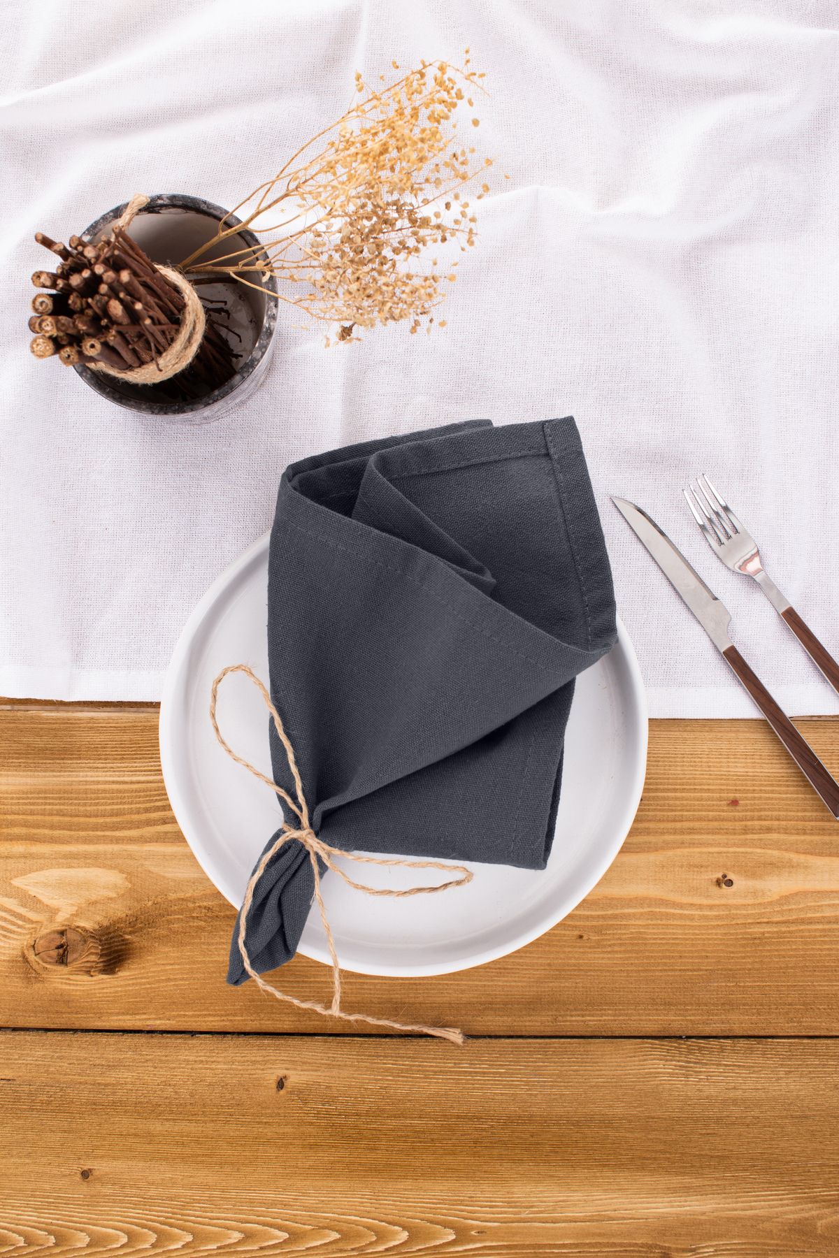 Elioure 6'lı Keten Gri Peçete 40x40 cm, şık ve dayanıklı ev ve davet ürünleri