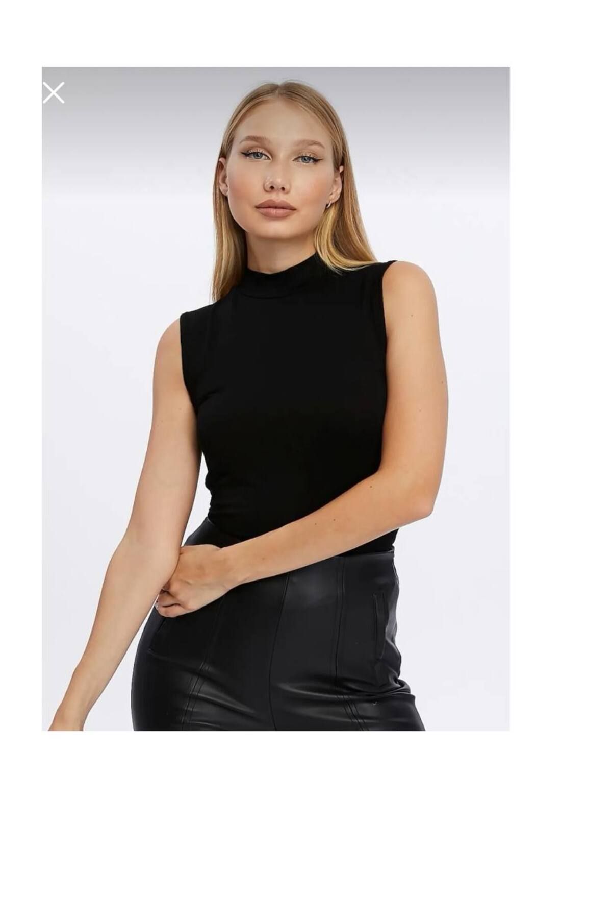 Cebel Hira Moda Kadın Kolsuz Body Yarım Boğaz