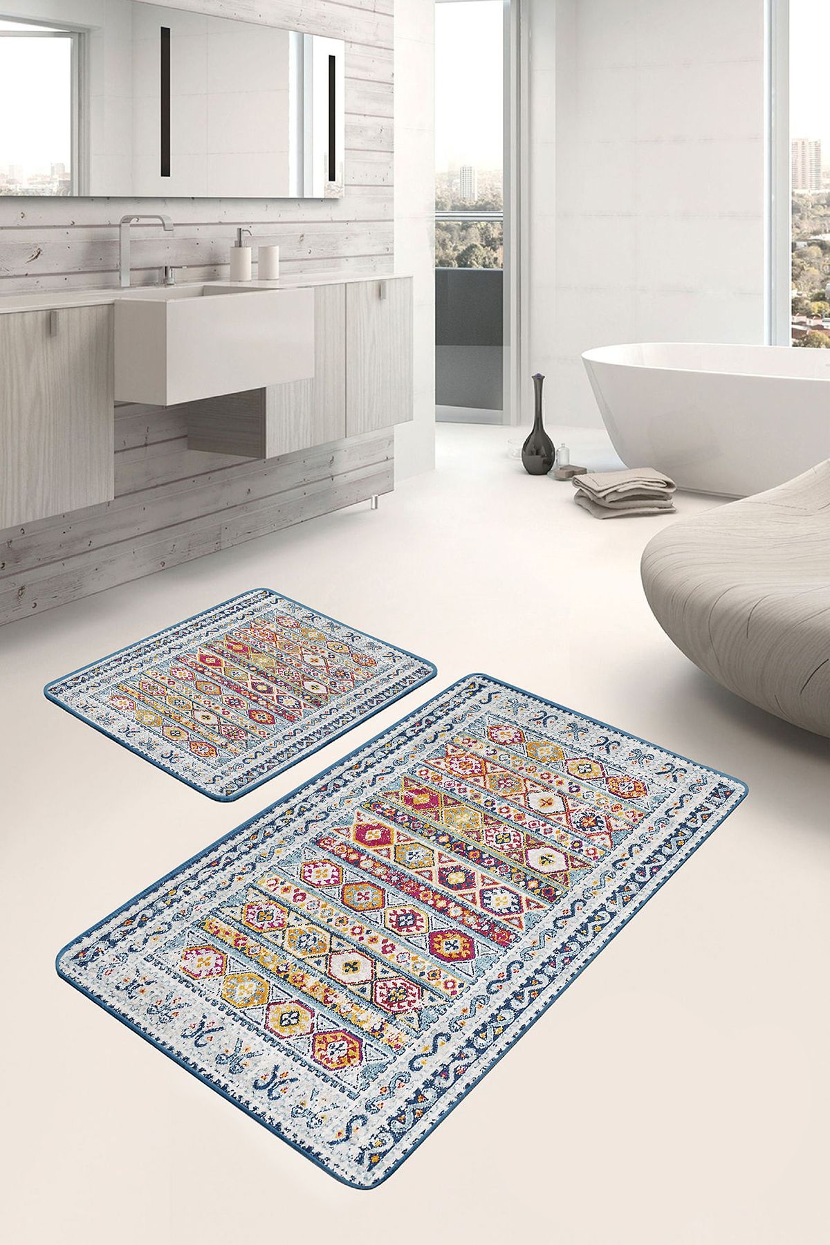 Realhomes 2'li Set Antika Zeminde Geleneksel Motifli Osmanlı Desenli Avangarde Klasik 2'li Banyo Paspas Takımı