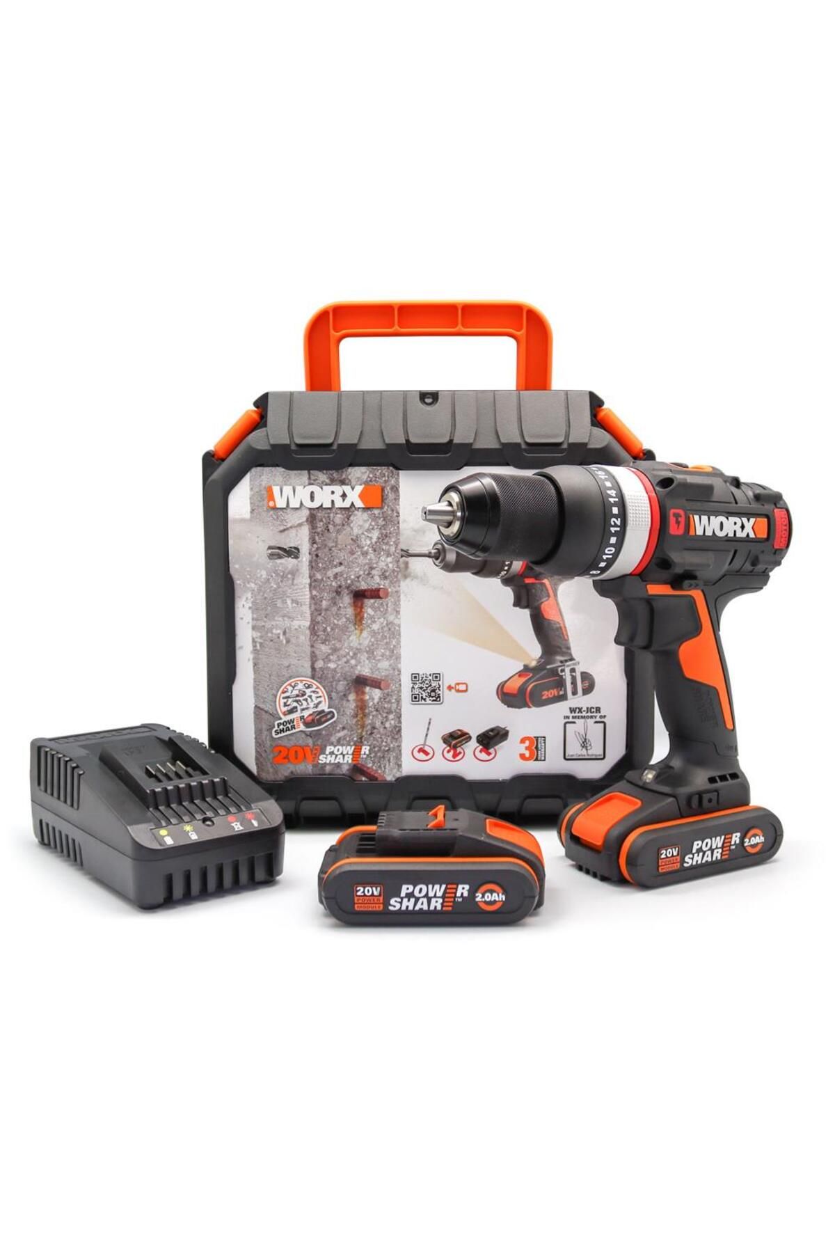 Pazarcan Worx Wx-Jcr 20Volt/2.0Ah Li-Ion Çift Akülü Kömürsüz Profesyonel Darbeli Şarjlı Matkap