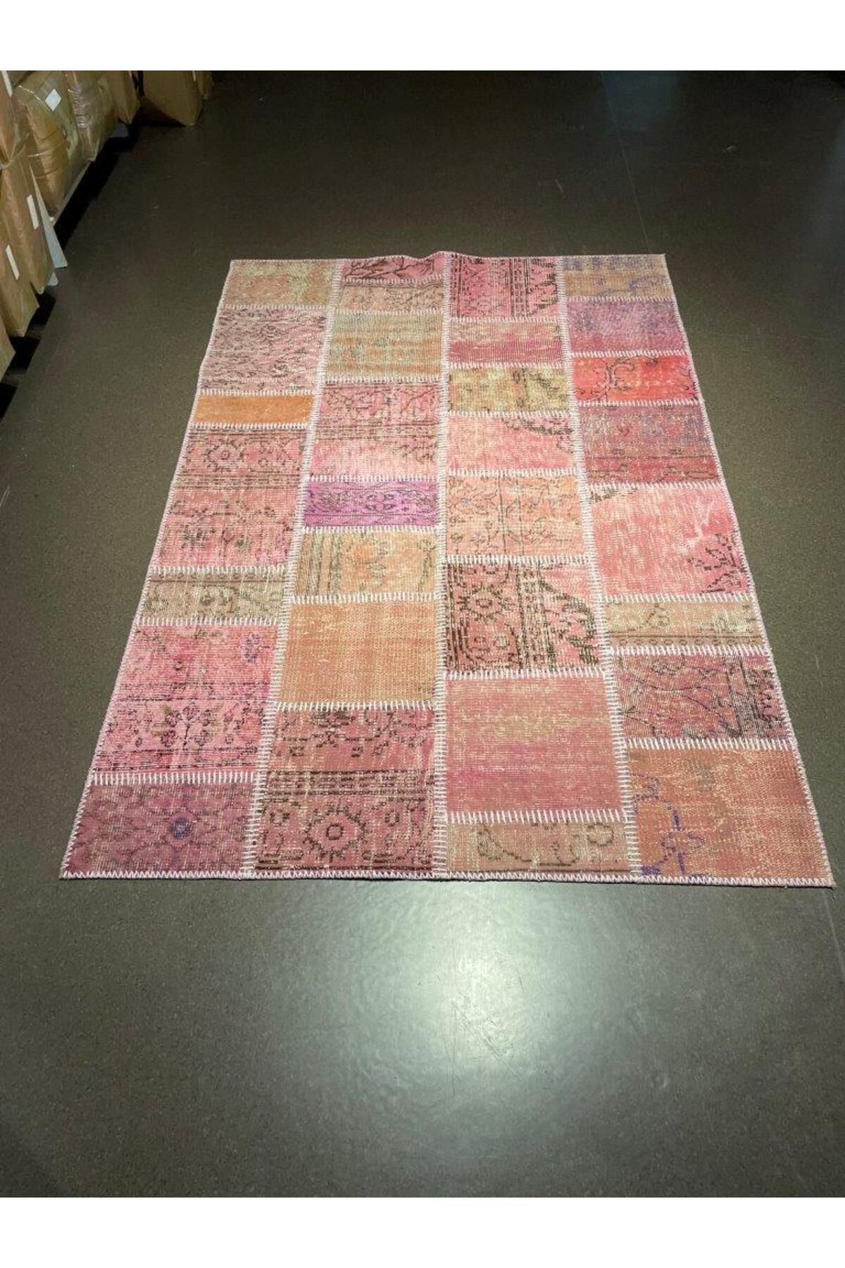 KOZZY HOME Patchwork El Yapımı Yün Halı Vintage El Dokuma %100 Kök Boya Klasik Desenli Modern Halı (NO-195)