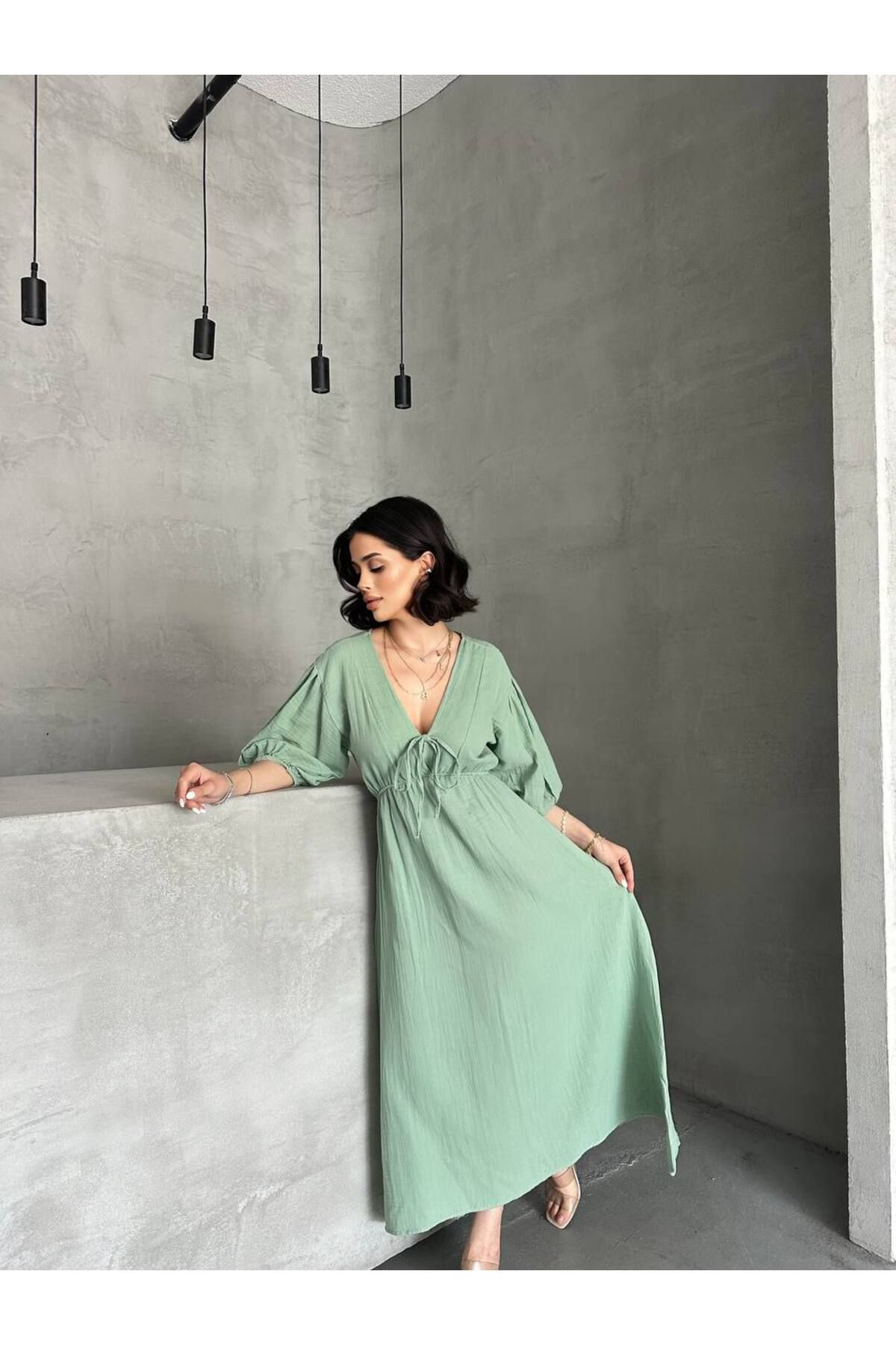 SUN STYLE MÜSLIN PAMUK KAL LASTİKLİ ELBİSE