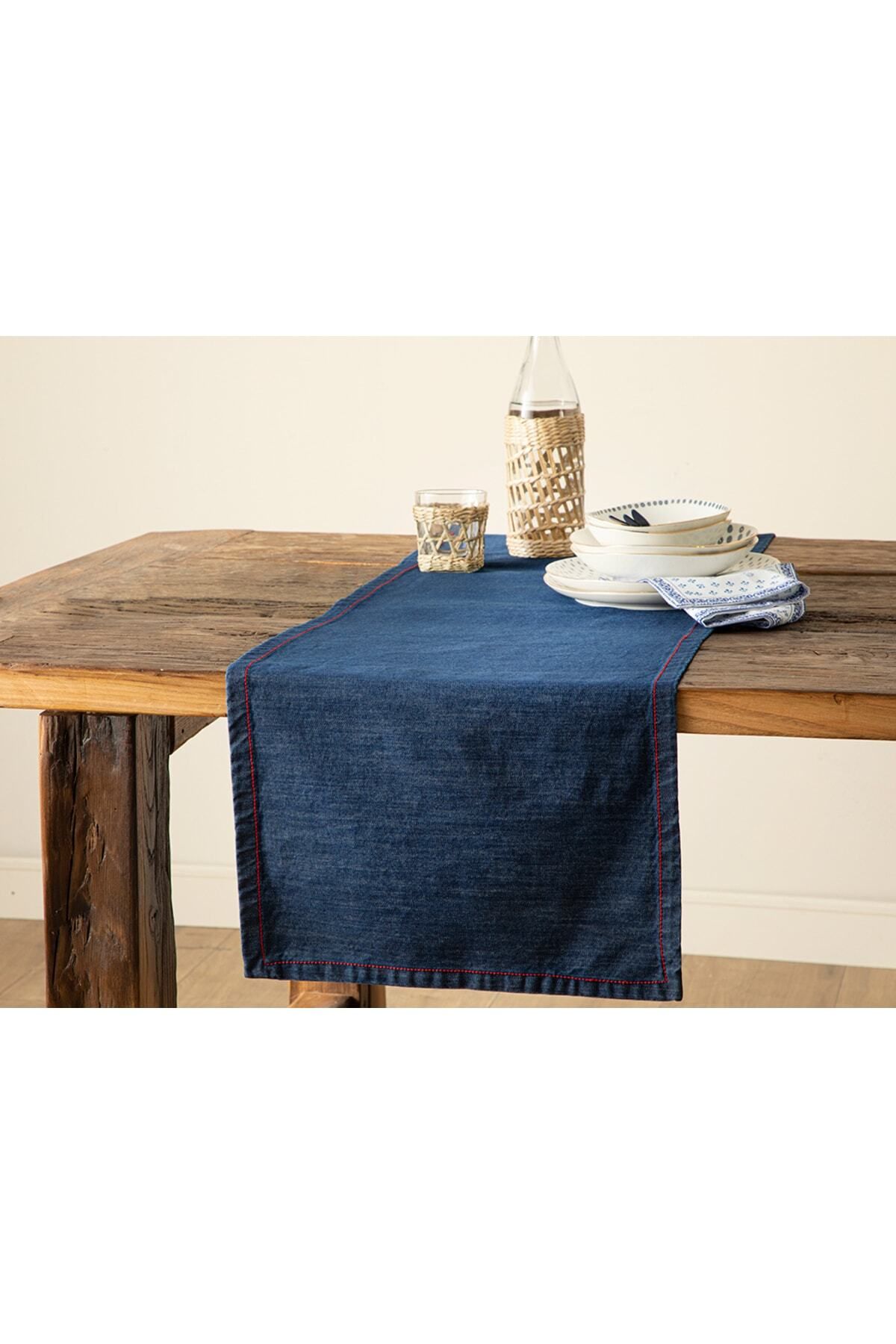 Elioure 40x140 cm lacivert pamuklu denim runner, şık ve kullanışlı ev dekoru ürünü