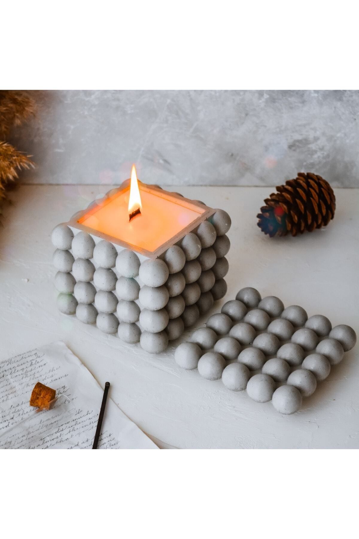 Elioure Büyük Boy Bubble Beton Soya Wax Kokulu Mum, Gri, Huzur ve Şıklık Sunar