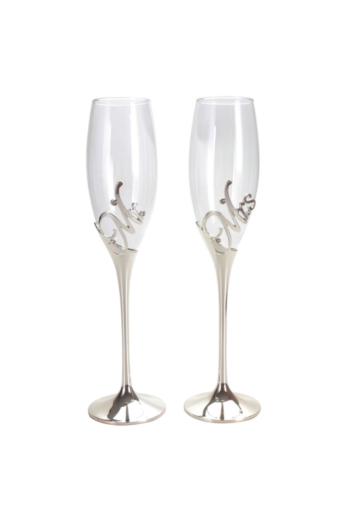 Hermann Bauer-Set 2 pahare sampanie argintate Ms & Mrs 1