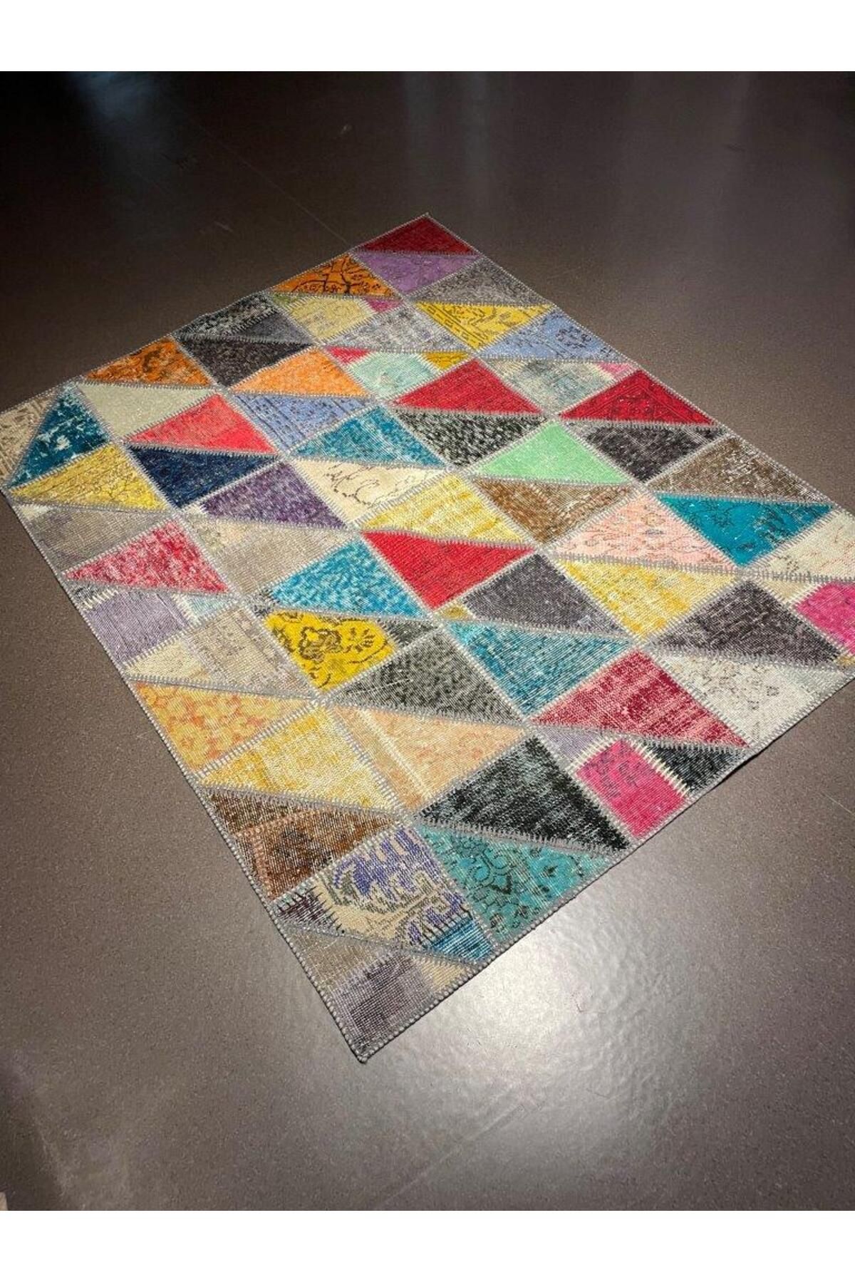 KOZZY HOME Patchwork El Yapımı Yün Halı Vintage El Dokuma %100 Kök Boya Klasik Desenli Modern Halı (NO-193)