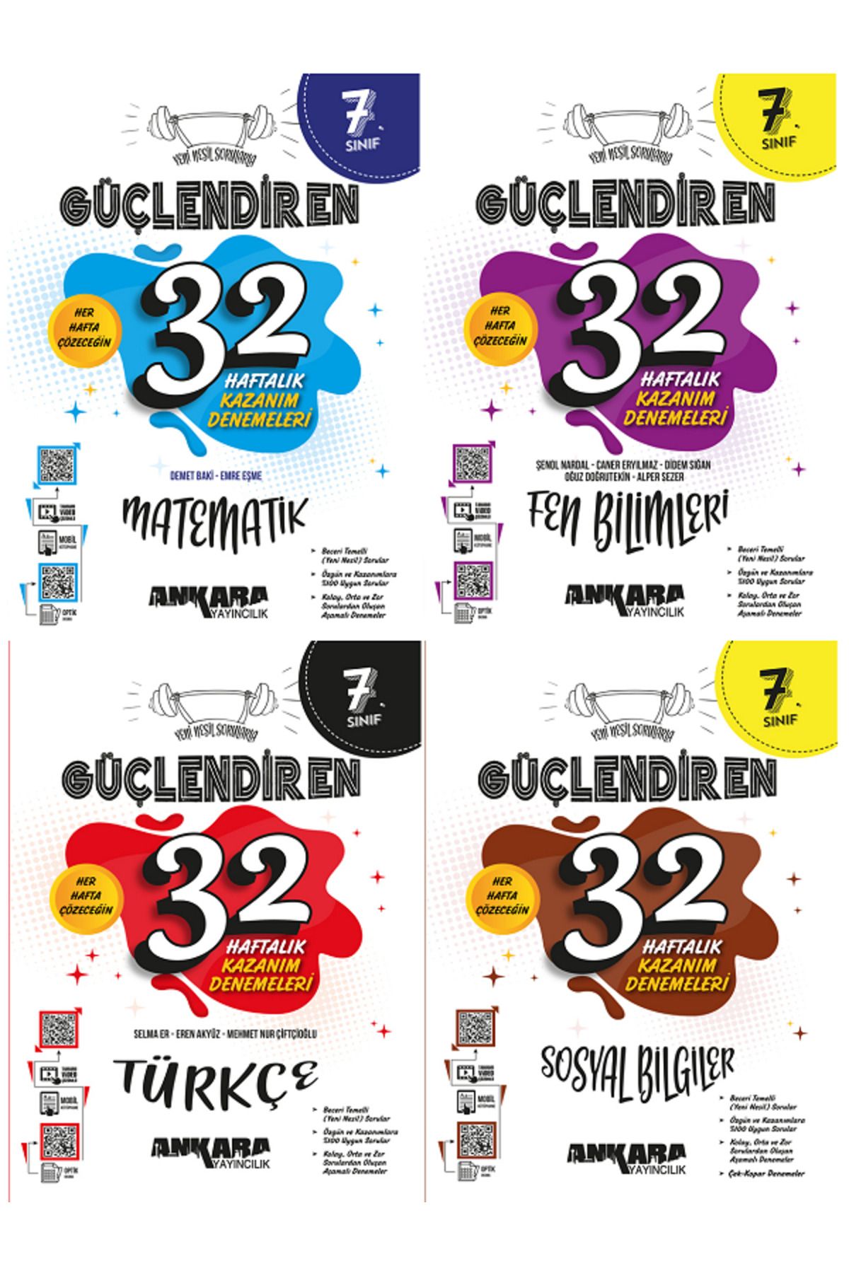 Evrensel İletişim Yayınları 7.Sınıf Ankara Güçlendiren Matematik + Fen + Türkçe + Sosyal Bilgiler 32 Haftalık Denemeler /4 KİTAP