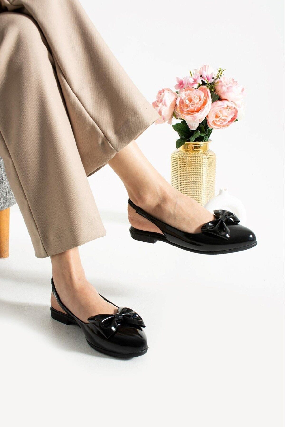 AlbiShoes Kadın Günlük Arkası Açık Fiyoklu Sivri Burun Yazlık Rahat Taban Şık İş Ofis Günlük Babet