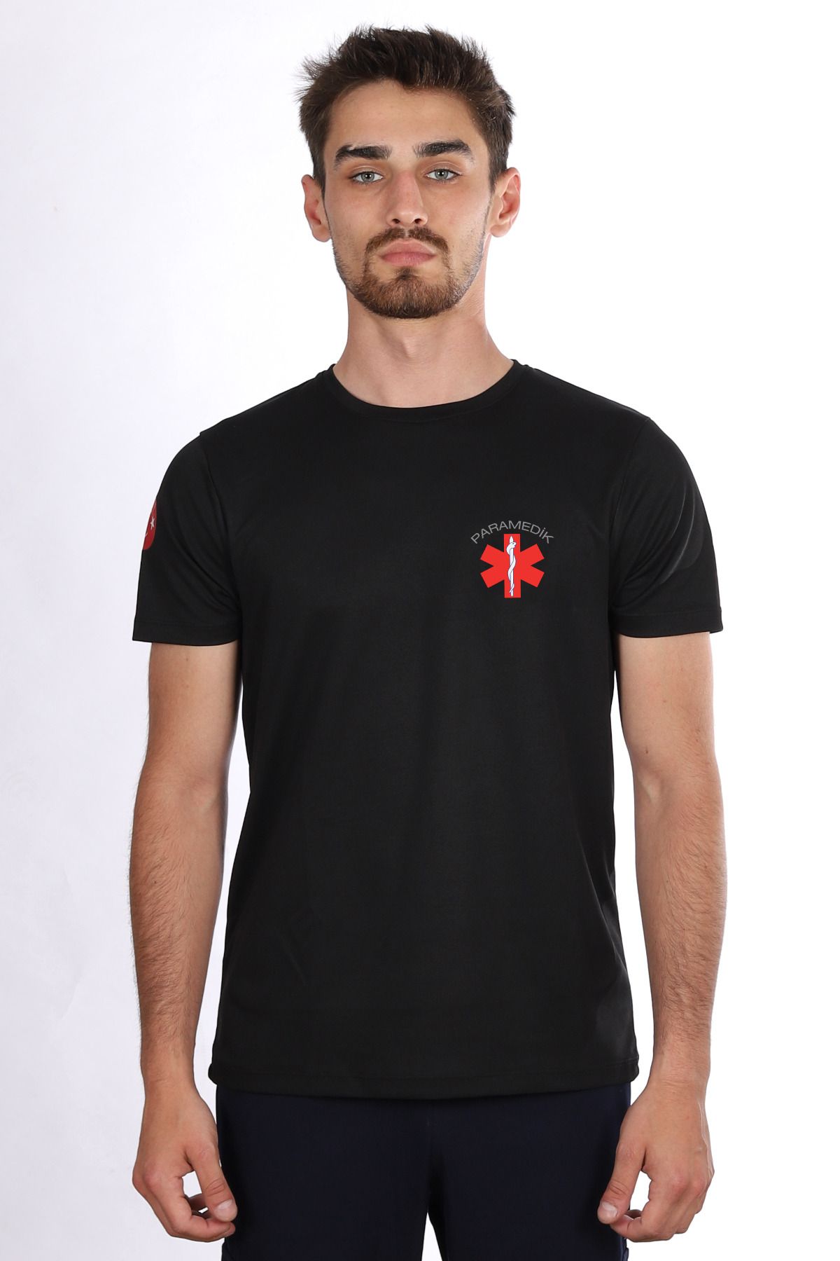 Pratik Medikal Siyah Paramedik Dry Touch Bisiklet Yaka Tişört Unisex