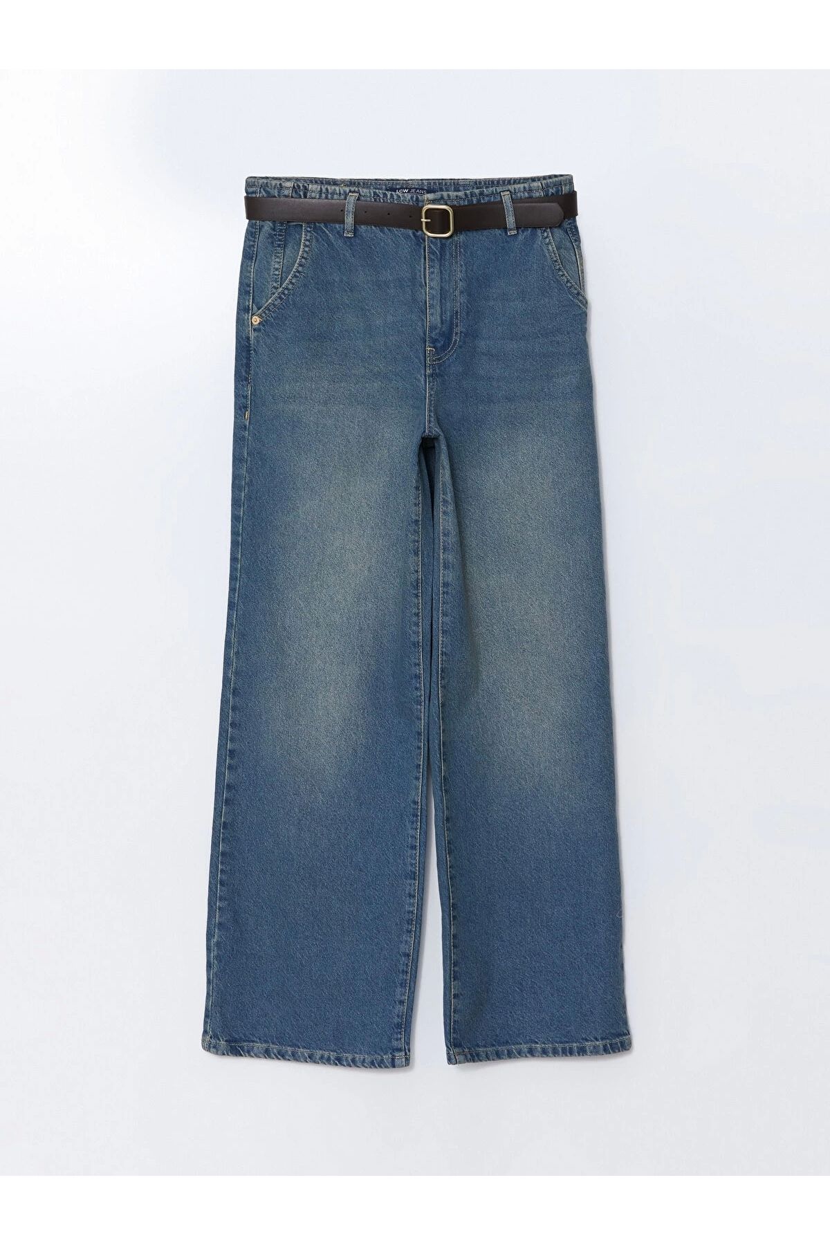 LC Waikiki LCW Jeans İNDİGO Beli Kemerli Wideleg Kadın Jean Pantolon