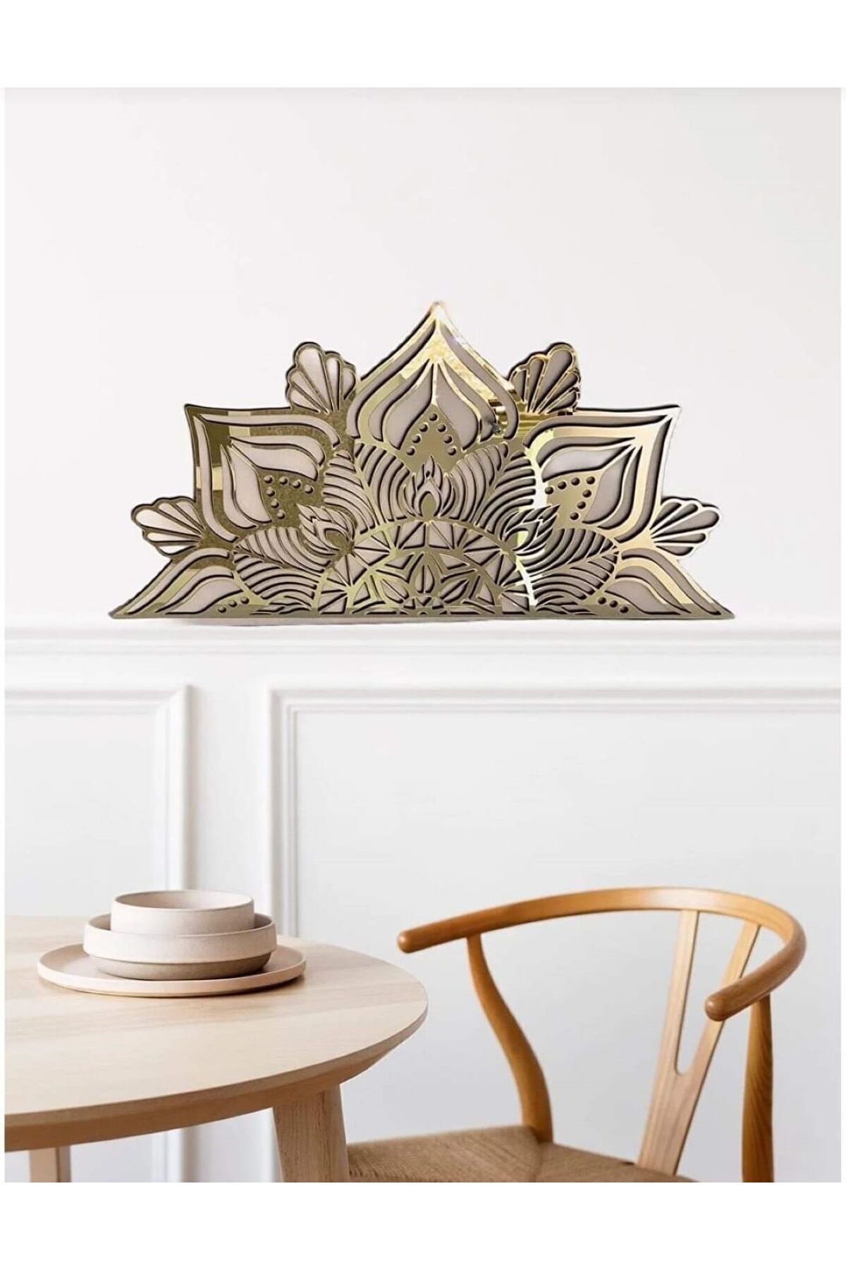 Elioure Altın renkli lotus çiçeği yarım tablo, duvar dekoru, 60x30 cm