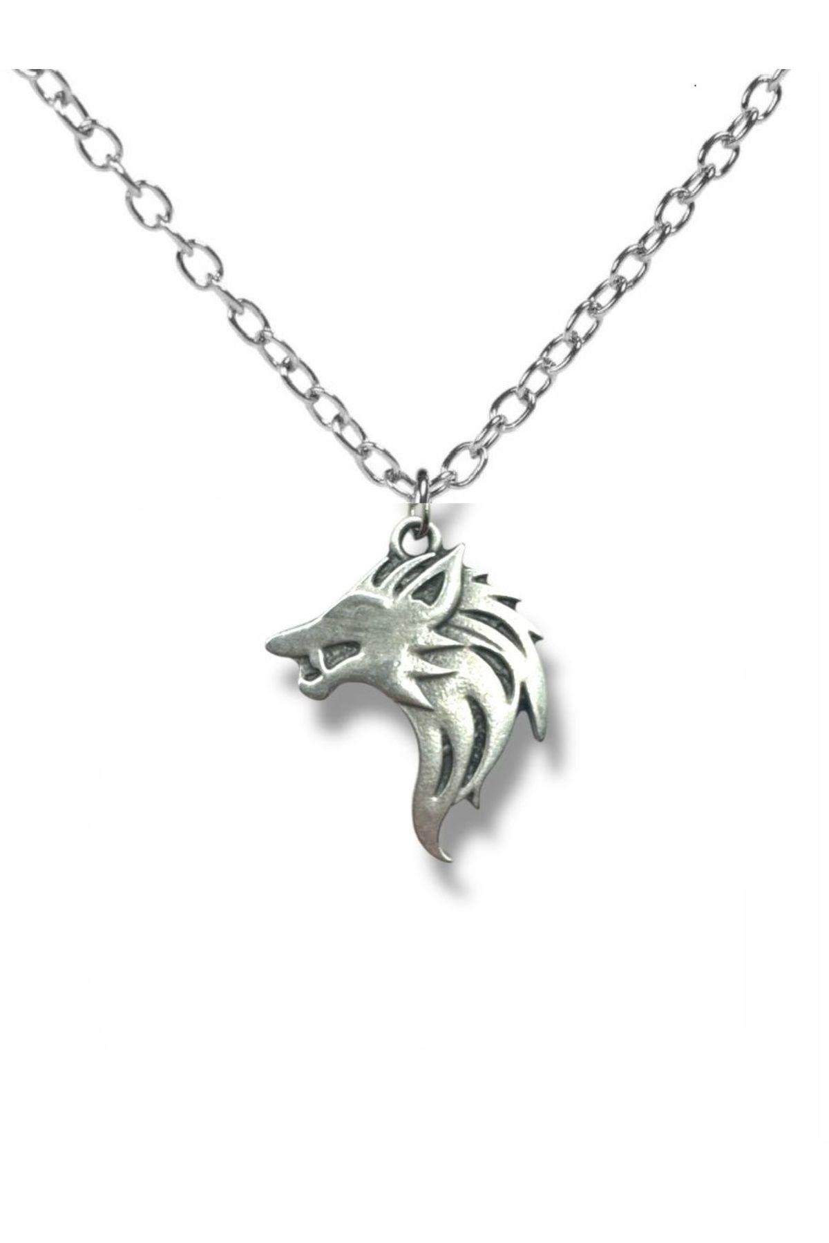 Herşey Nota White Wolf Emblem – The Witcher Kurt Figürlü Unisex Kolye (60 cm Zincirli)