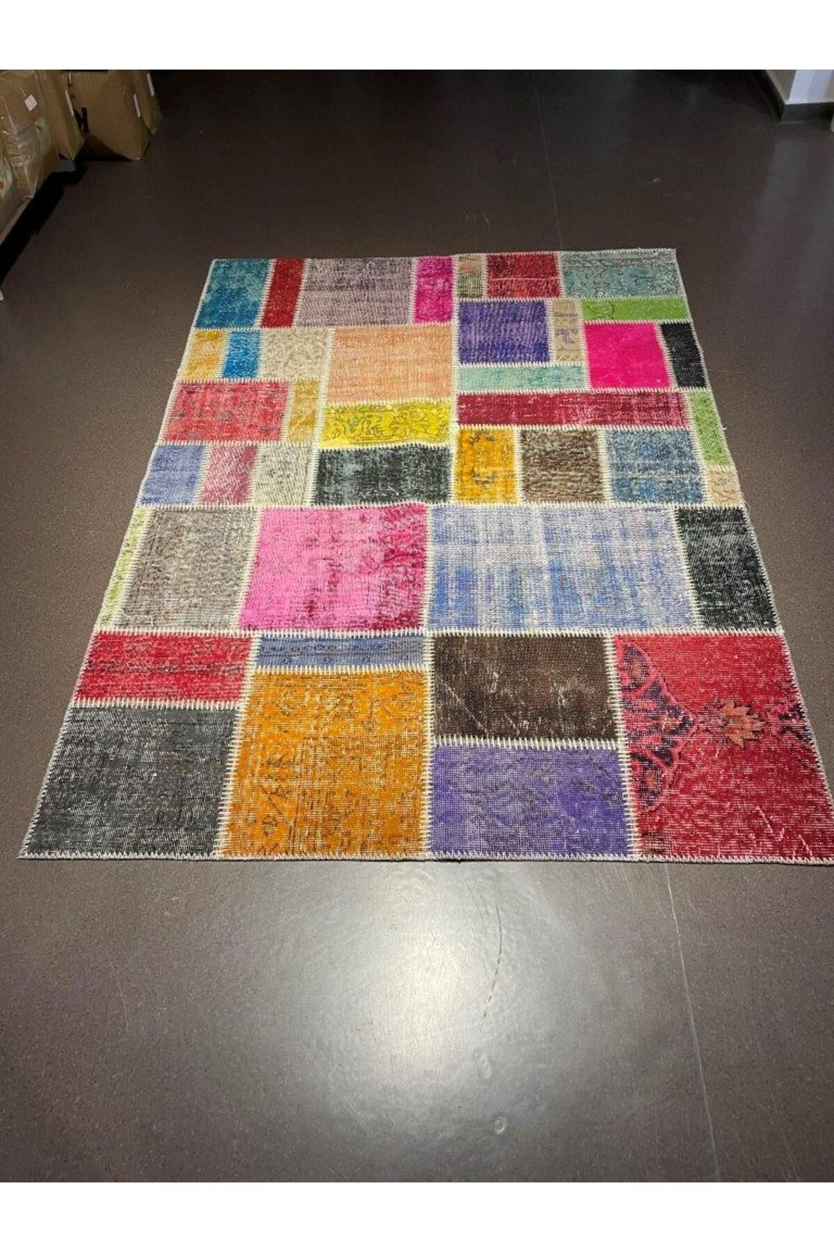 KOZZY HOME Patchwork El Yapımı Yün Halı Vintage El Dokuma %100 Kök Boya Klasik Desenli Modern Halı (NO-191)