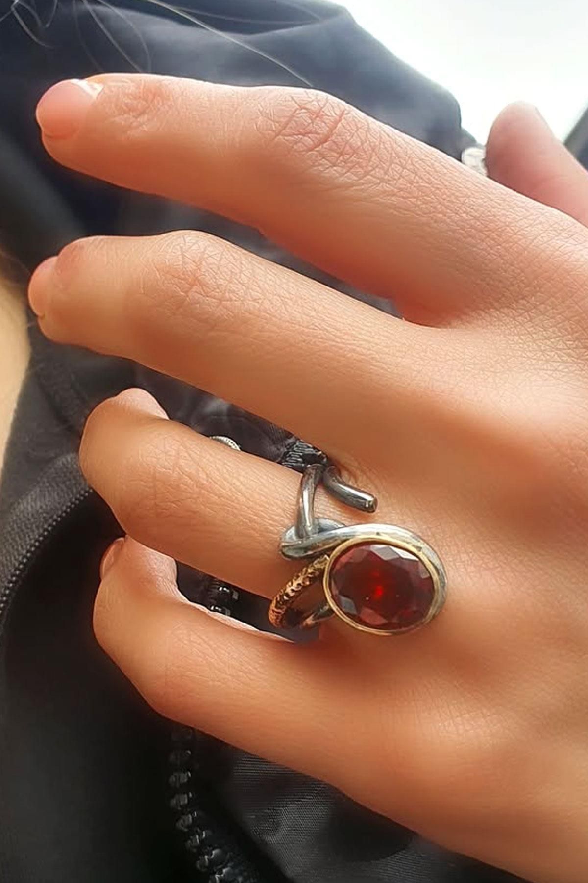 OSESHOP Granat Taşlı 925ayar Gümüş Tasarım Yüzük