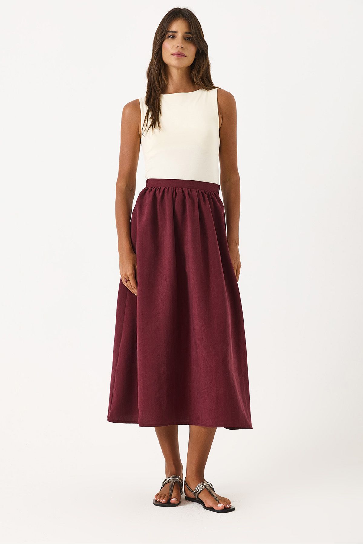 VENA Lyocell Premium Midi Etek - BORDO