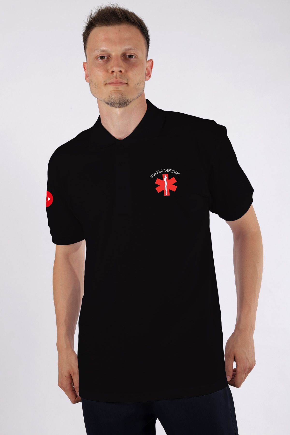 Pratik Medikal Siyah Paramedik Polo Yaka Tişört Unisex