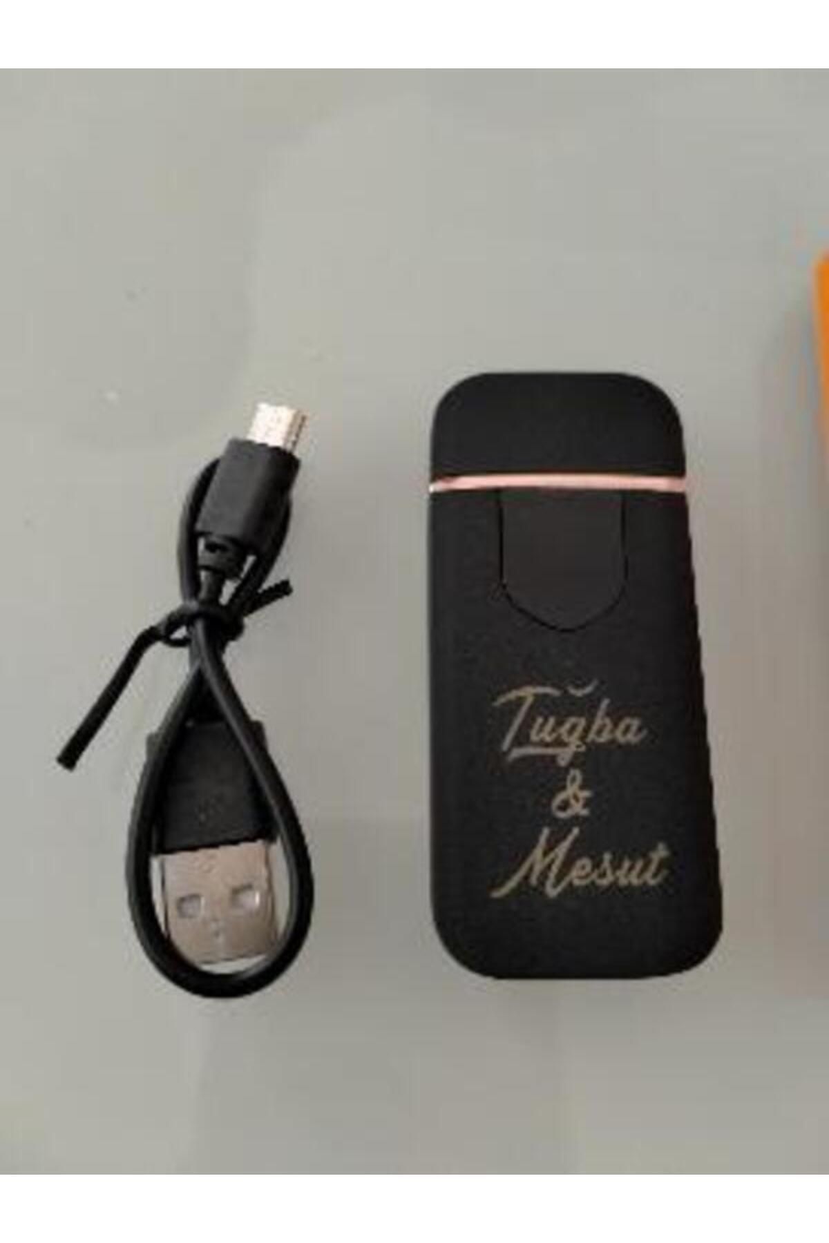 Elioure Kişiye Özel USB Şarjlı Siyah Çakmak, Pratik ve Şık Tasarım