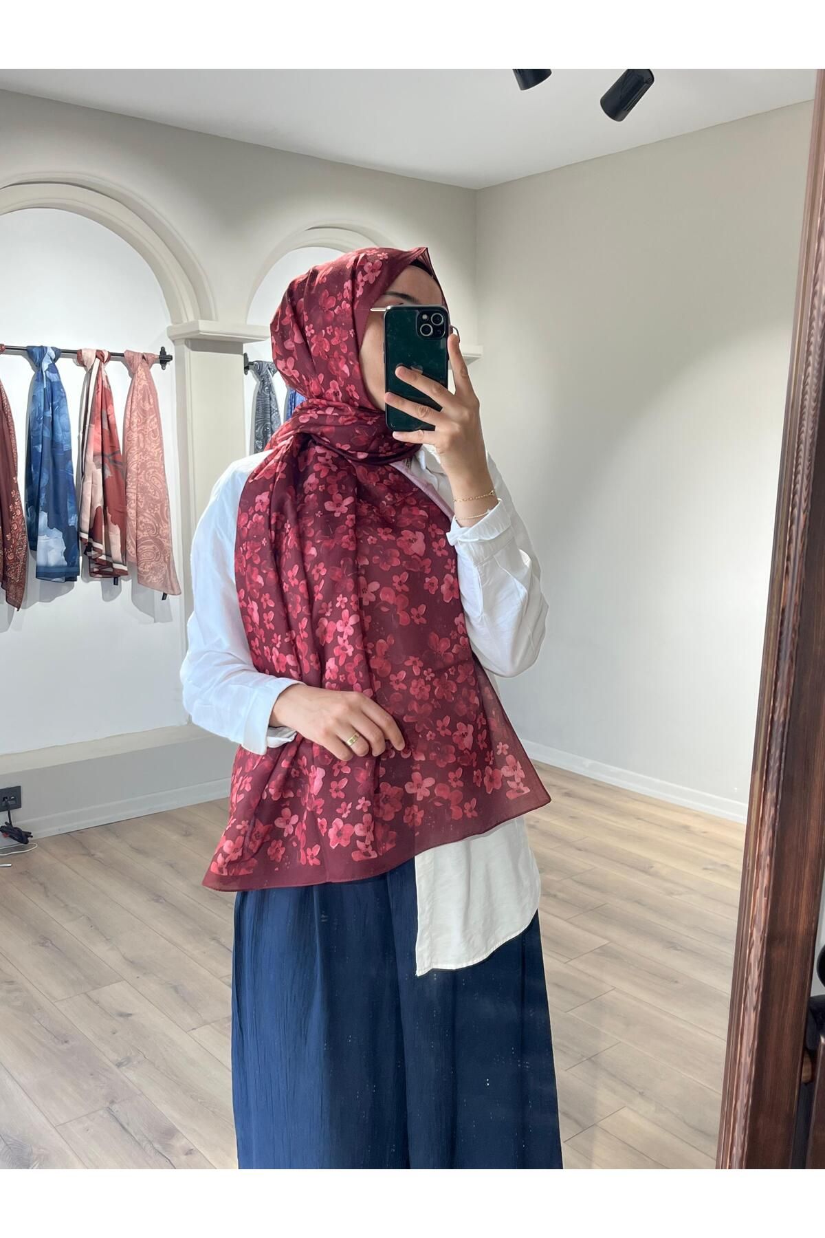 Merwiss Blom Desen Soft Bordo Şal