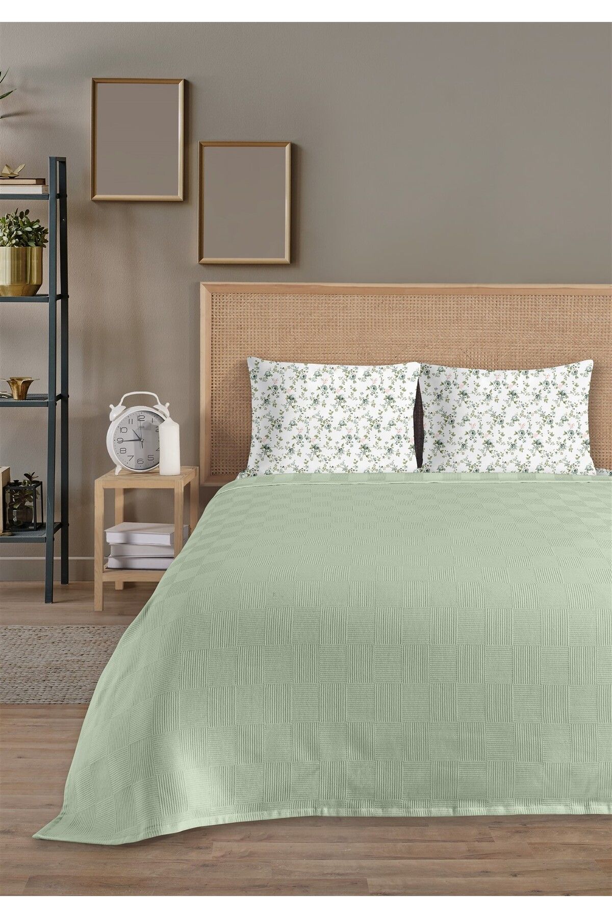 HomeBerry %100 Pamuk Lidia Mint Çift Kişilik Pike Takımı 200 x 230 cm