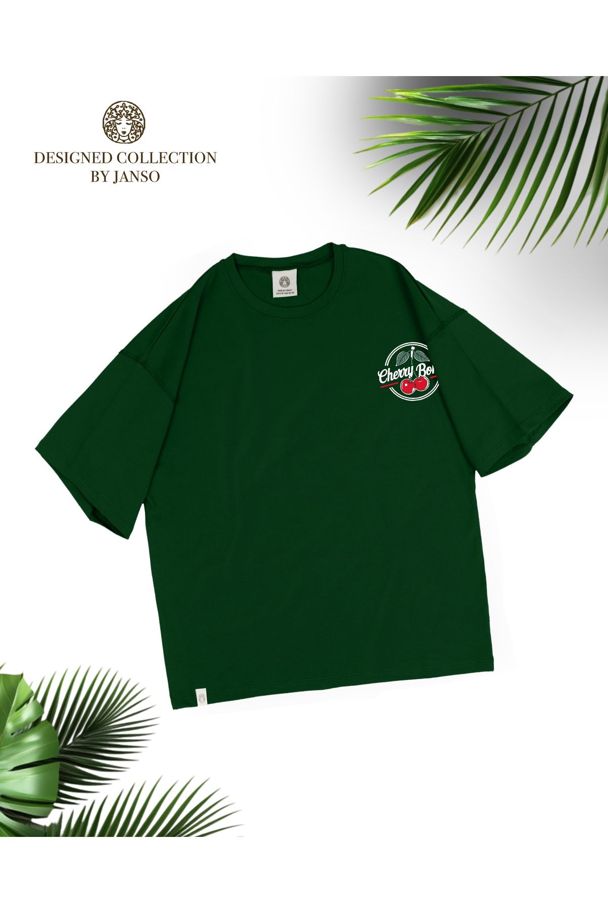 JANSO GROUP -Kadın PAMUKLU BASKLI Cherry Bor TSHIRT OVERSİZE BÜYÜK BEDEN